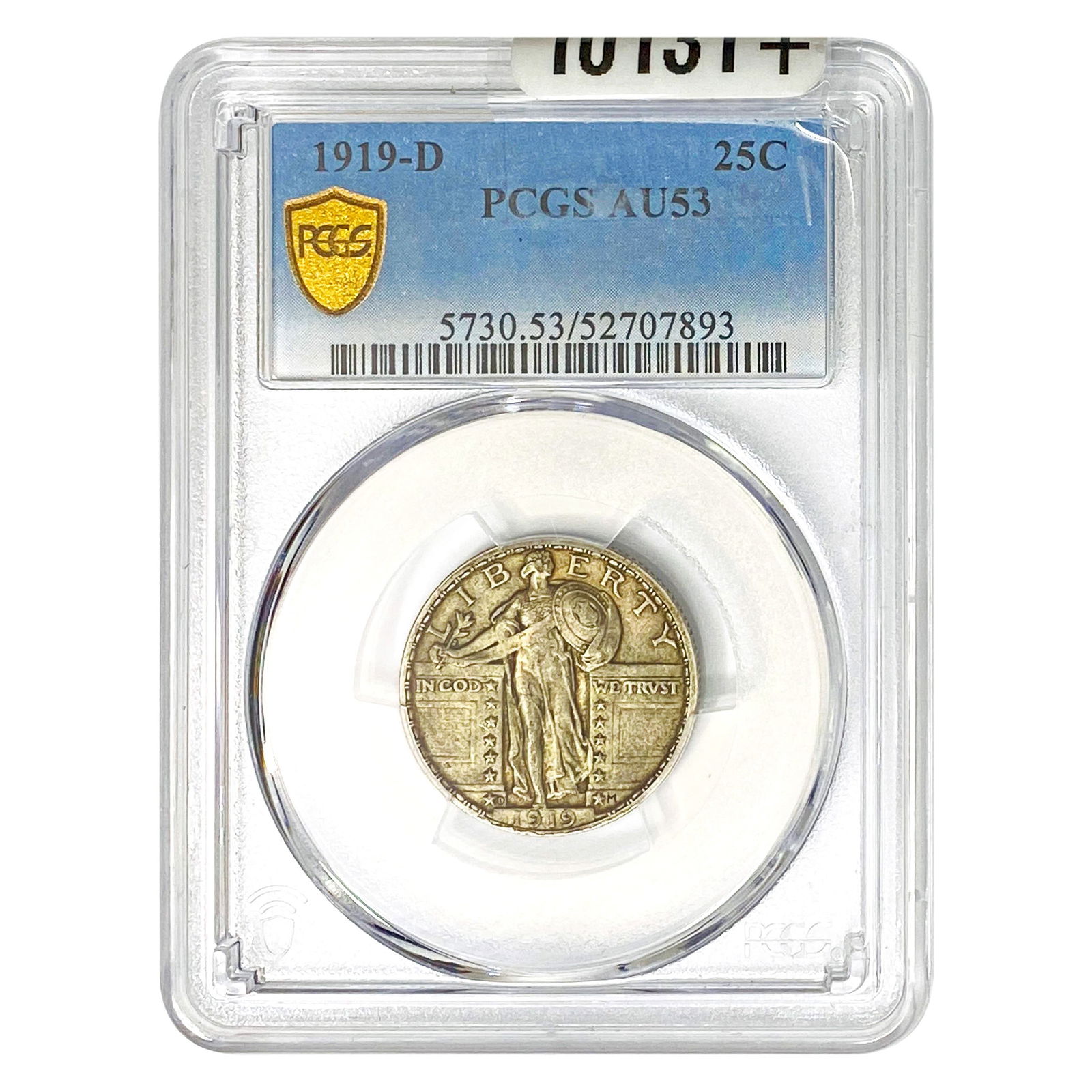 1919-D Standing Liberty Quarter PCGS AU53: 1919-D Standing Liberty Quarter PCGS AU53