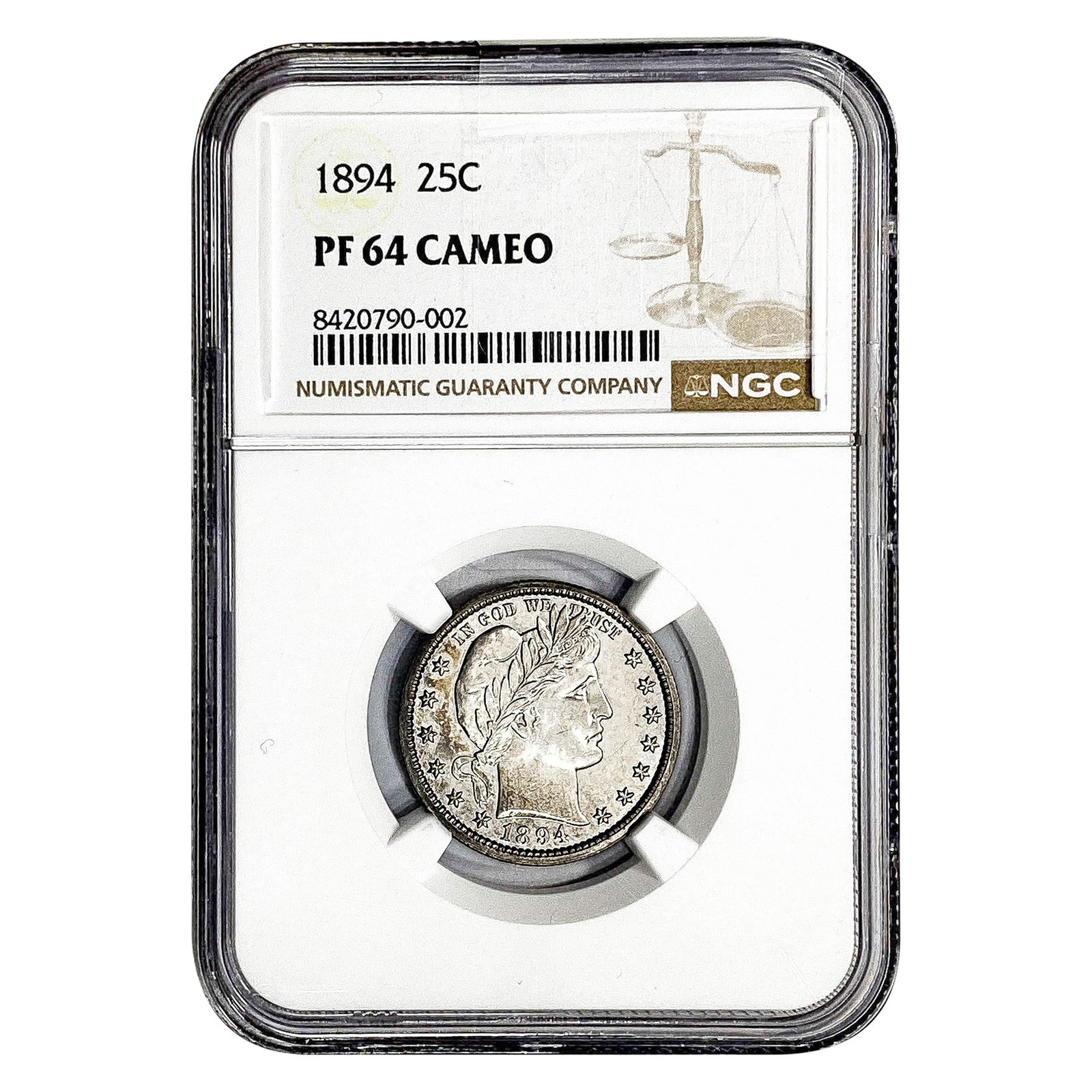1894 Barber Quarter NGC PF64 Cameo: 1894 Barber Quarter NGC PF64 Cameo