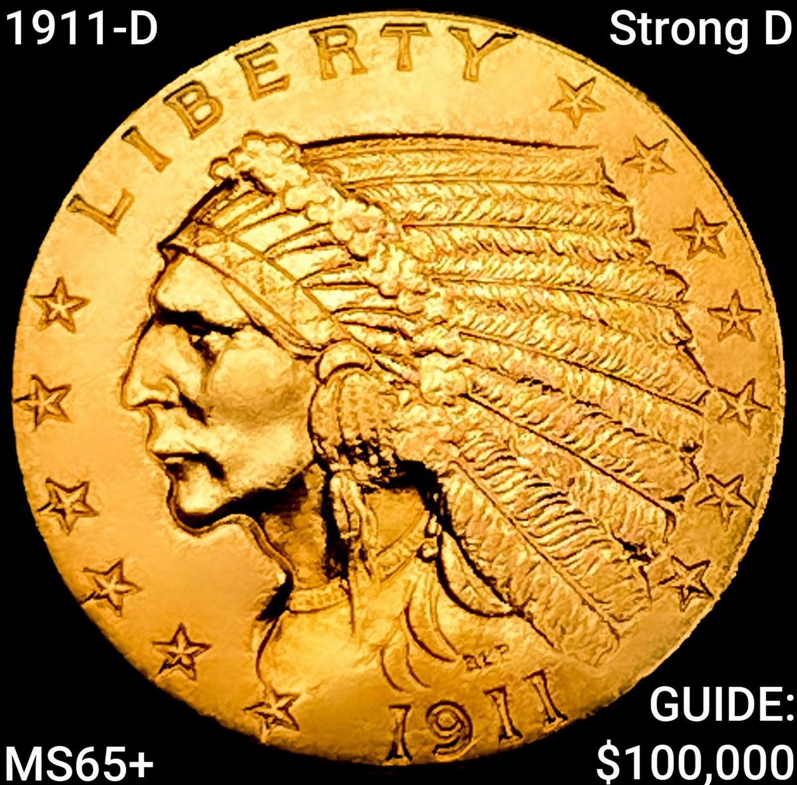 1911-D Strong D $2.50 Gold Quarter Eagle GEM BU +: 1911-D Strong D $2.50 Gold Quarter Eagle GEM BU +