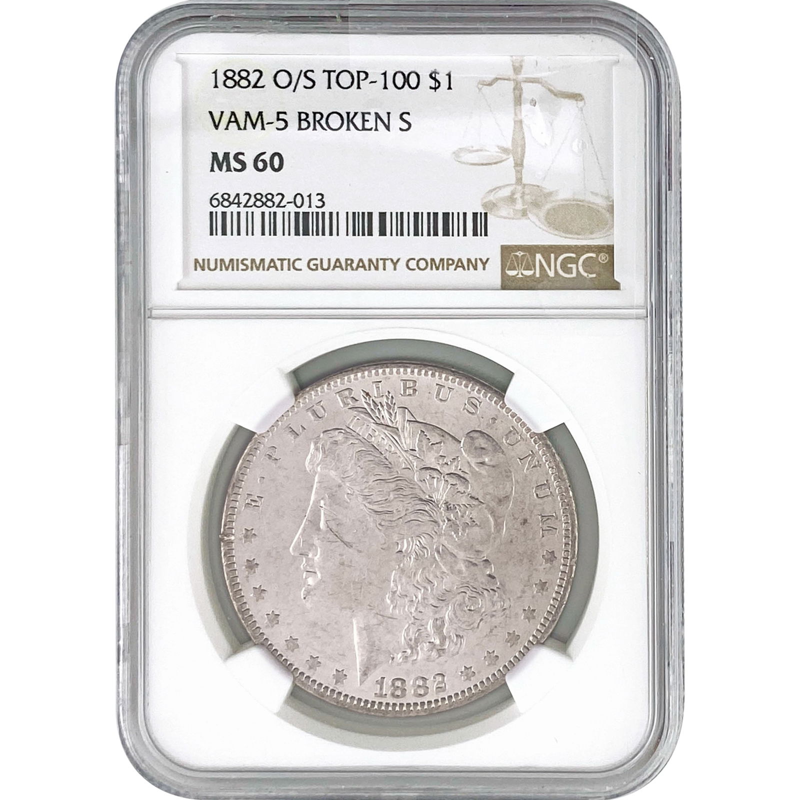 1882-O/S Morgan Silver Dollar NGC MS60 VAM-5 (1 of 2)