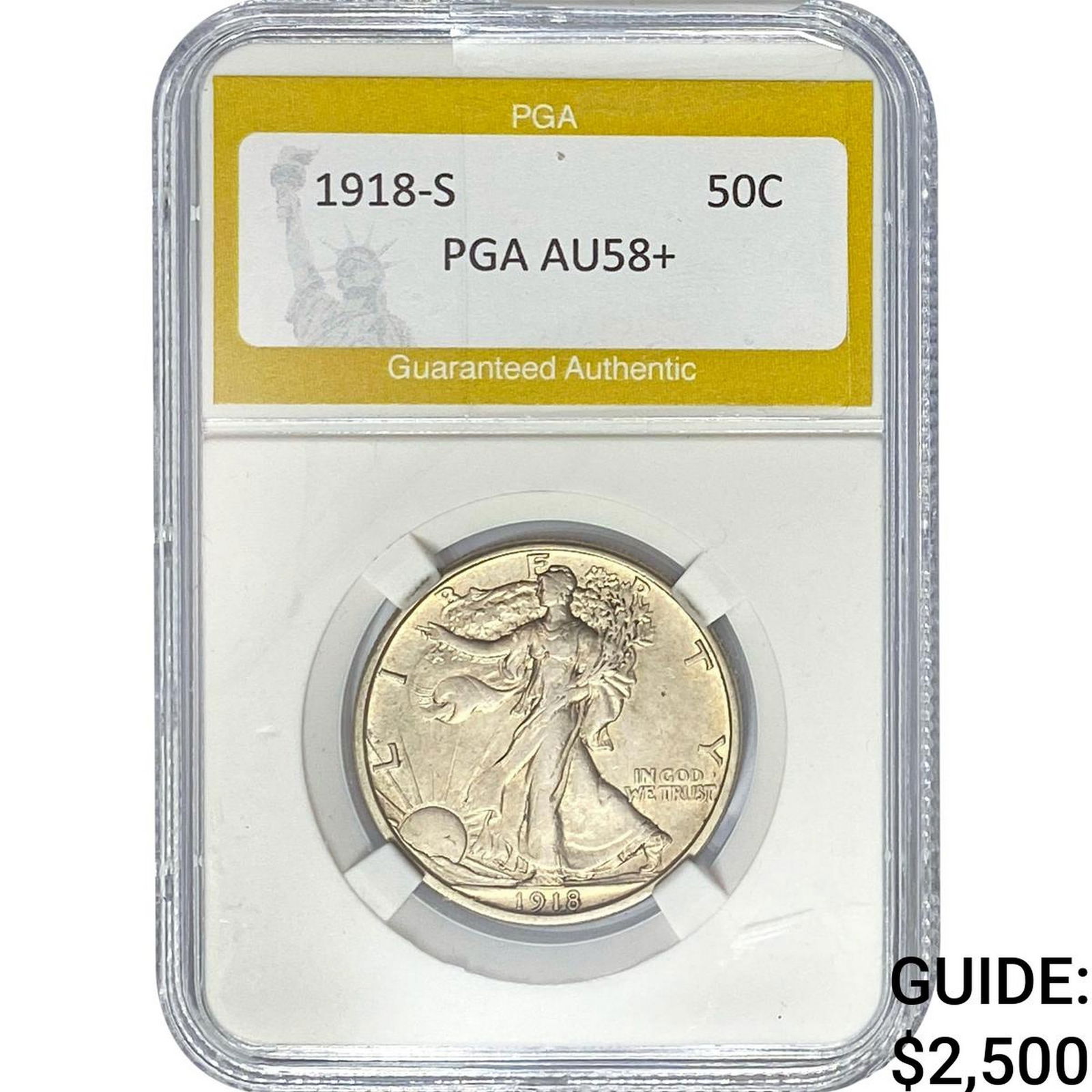 1918-S Walking Liberty Half Dollar PGA AU58+ (1 of 2)