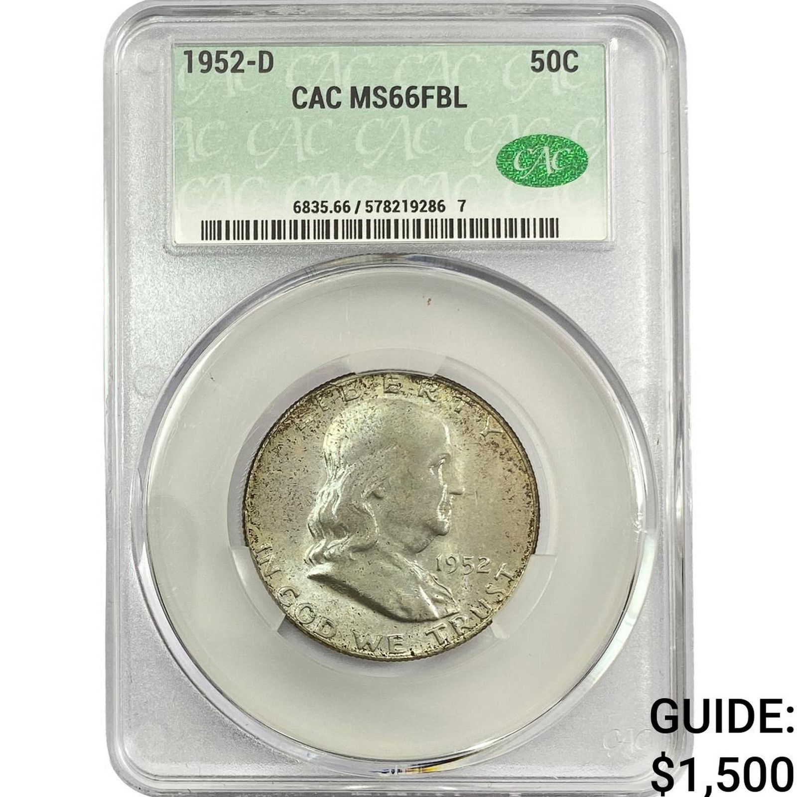 1952-D Franklin Half Dollar CAC MS66 FBL (1 of 2)
