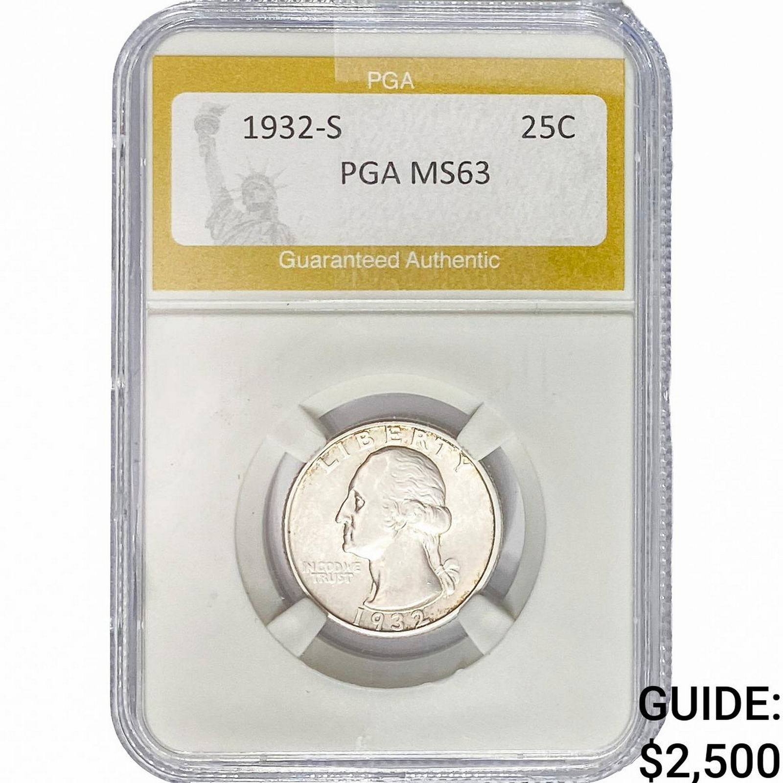 1932-S Washington Silver Quarter PGA MS63: 1932-S Washington Silver Quarter PGA MS63