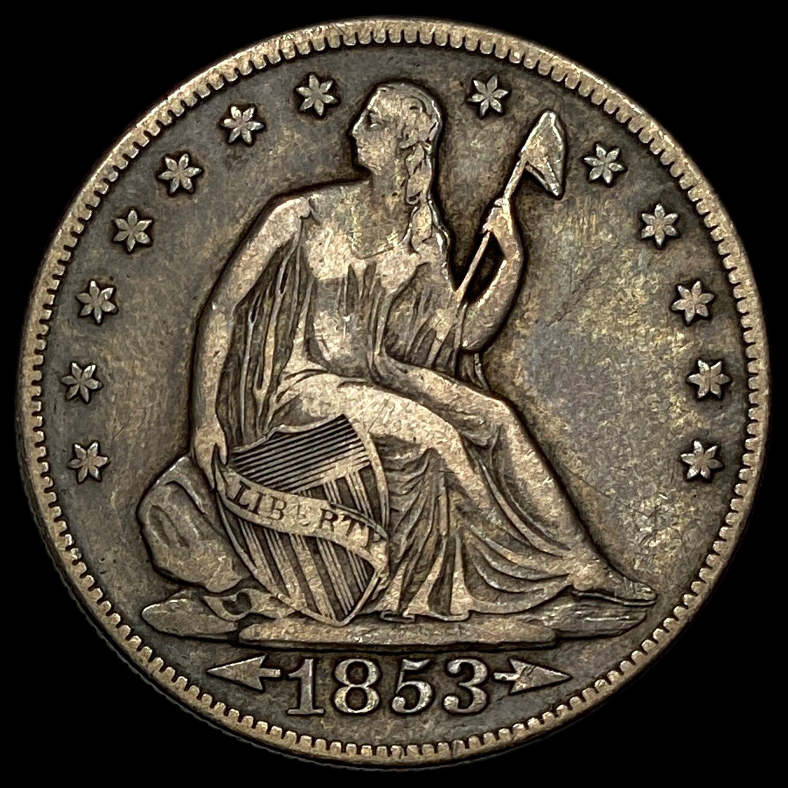 1853 Arrows/Rays Seated Liberty Half Dollar NEARLY UNCIRCULATED (1 of 2)