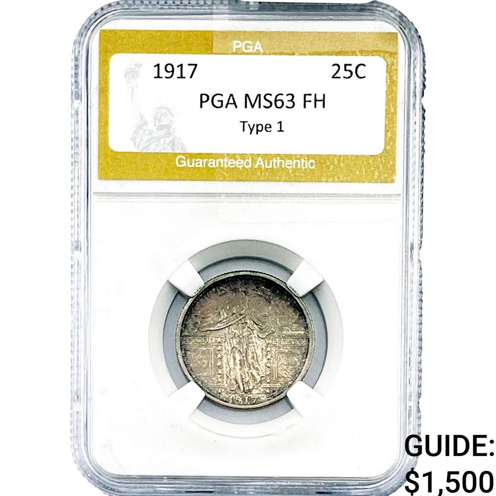 1917 Standing Liberty Quarter PGA MS63 FH Type 1: 1917 Standing Liberty Quarter PGA MS63 FH Type 1