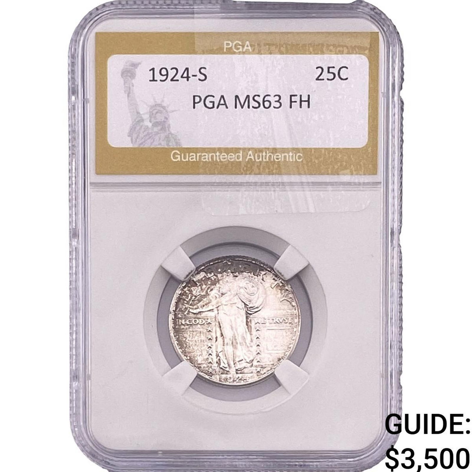1924-S Standing Liberty Quarter PGA MS63 FH: 1924-S Standing Liberty Quarter PGA MS63 FH