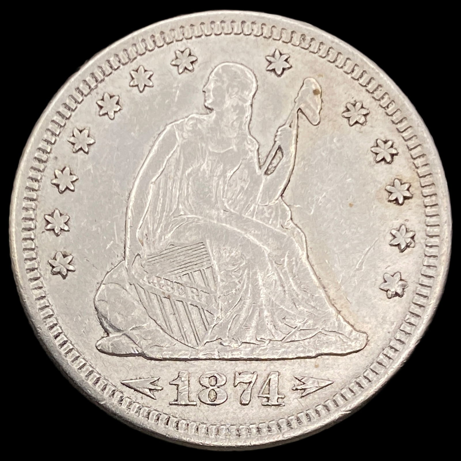 1874 Arrows Seated Liberty Quarter CHOICE AU (1 of 2)