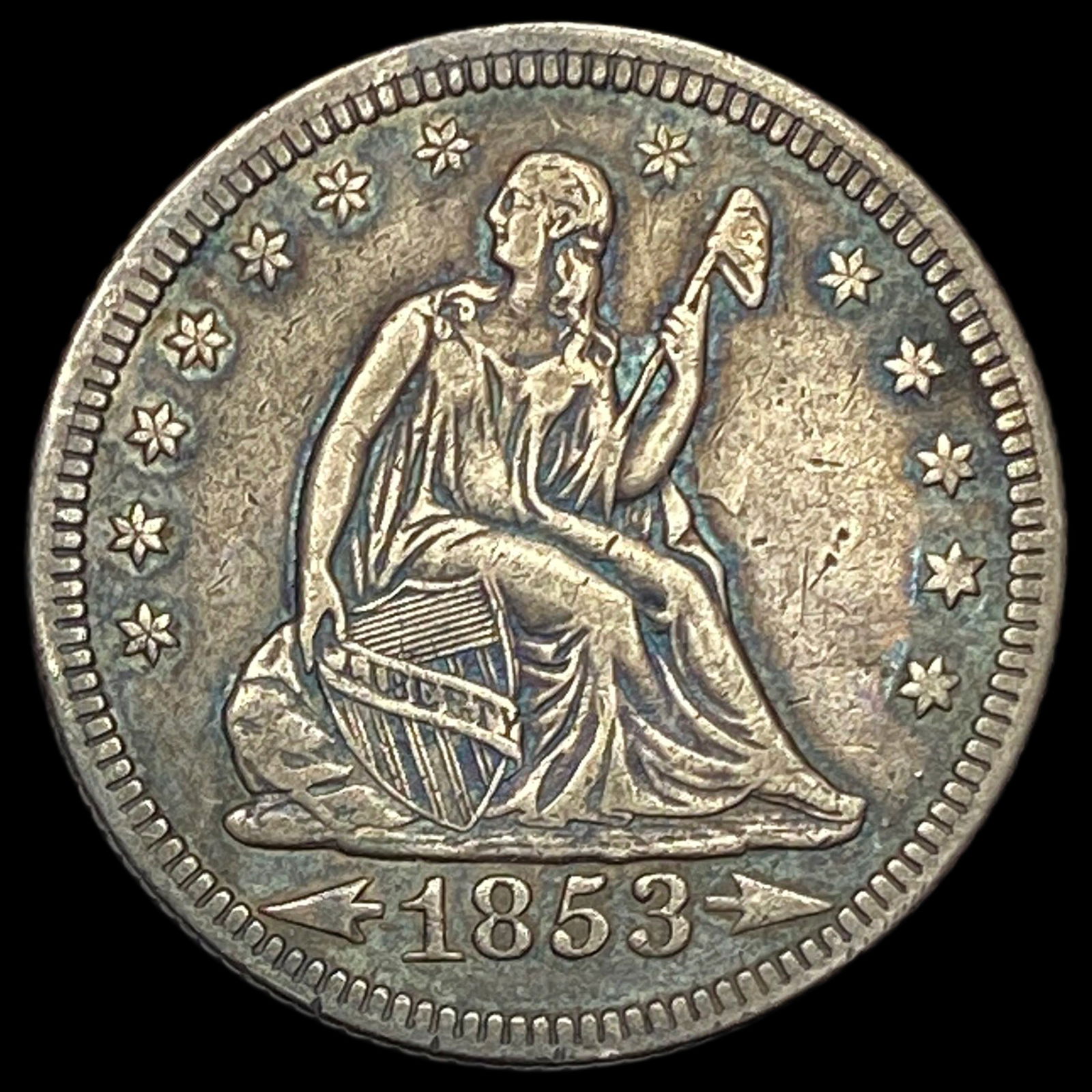 1853 Arrows Seated Liberty Silver Quarter NEARLY UNCIRCULATED (1 of 2)