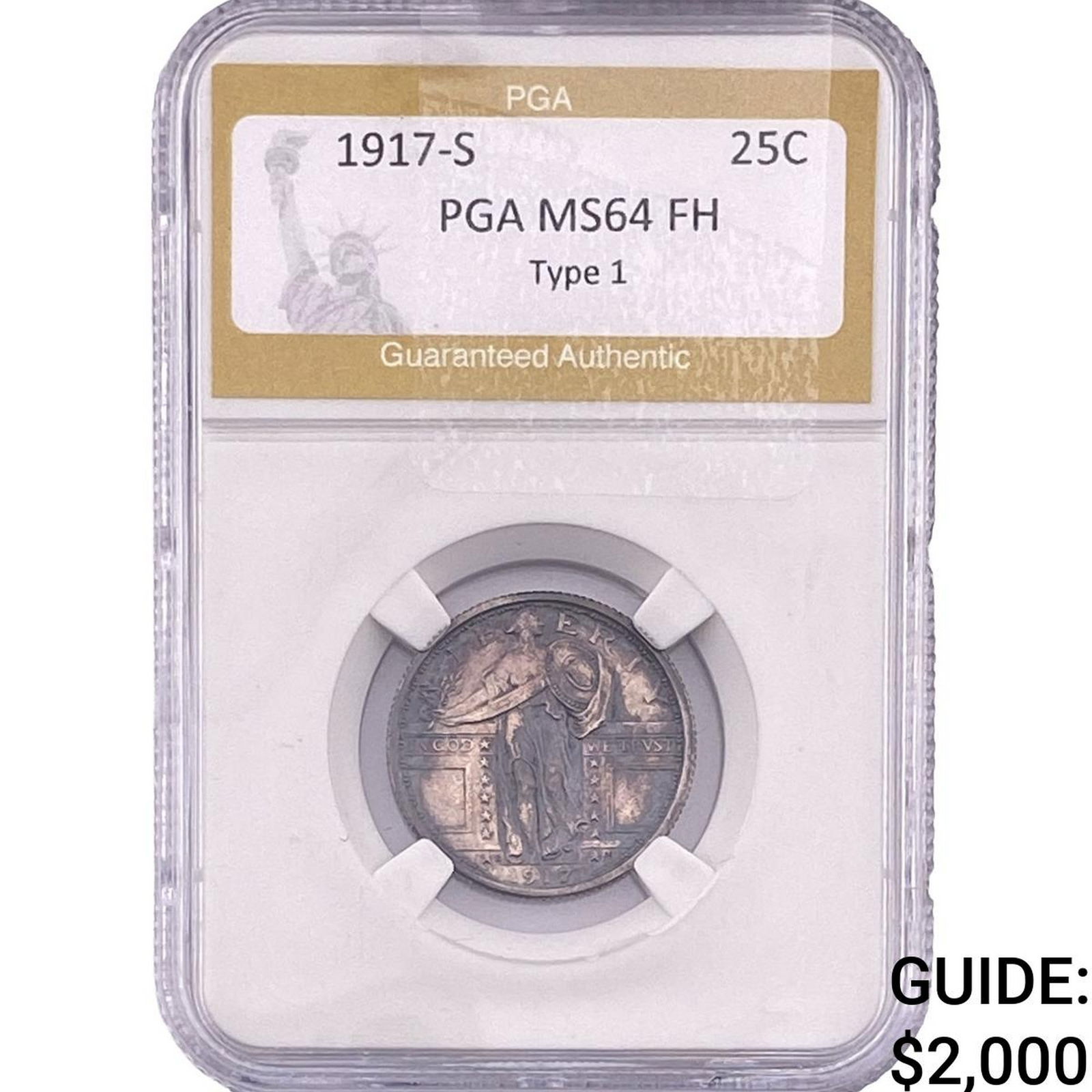 1917-S Standing Liberty Quarter PGA MS64 FH Type 1: 1917-S Standing Liberty Quarter PGA MS64 FH Type 1
