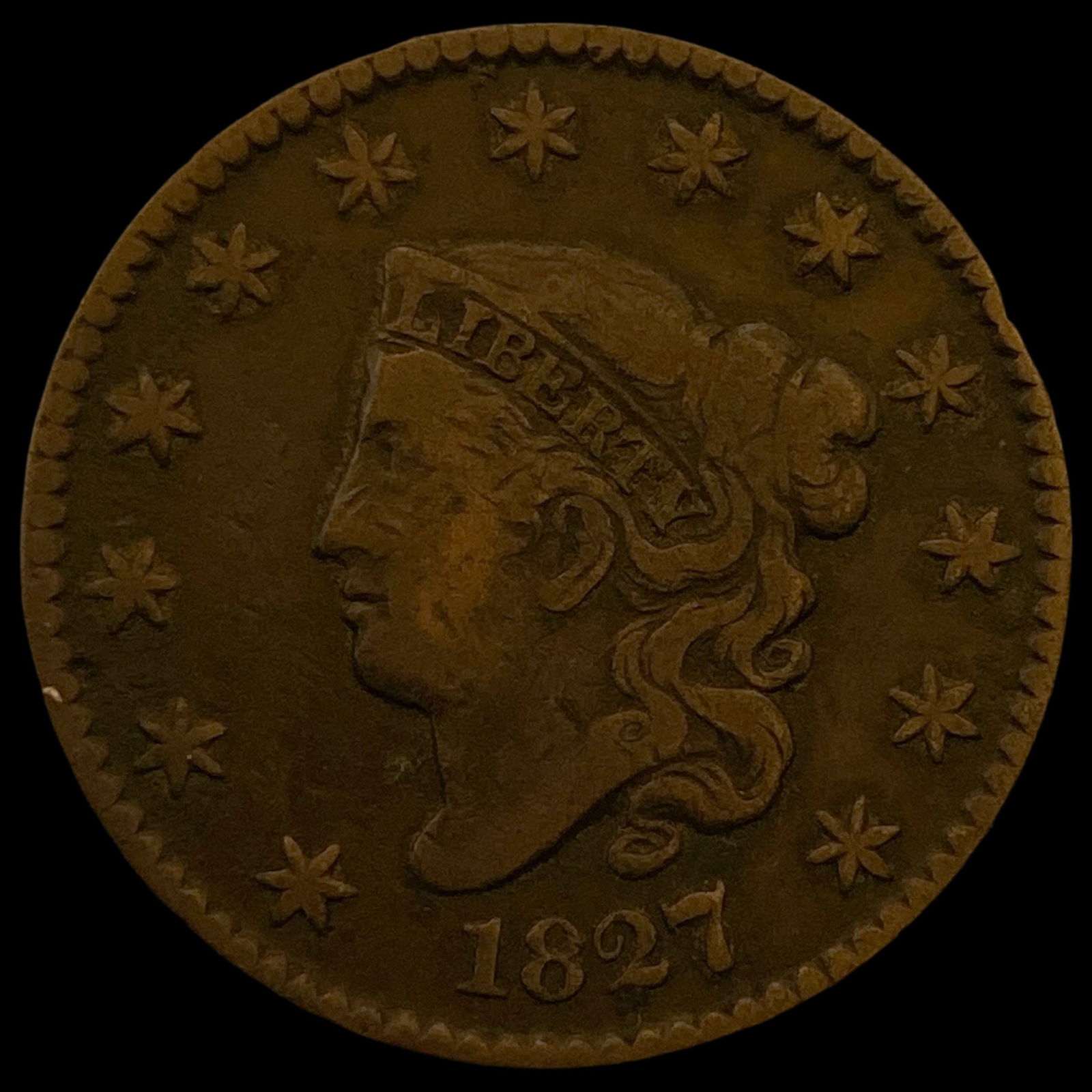 1827 Coronet Head Large Cent LIGHTLY CIRCULATED (1 of 2)