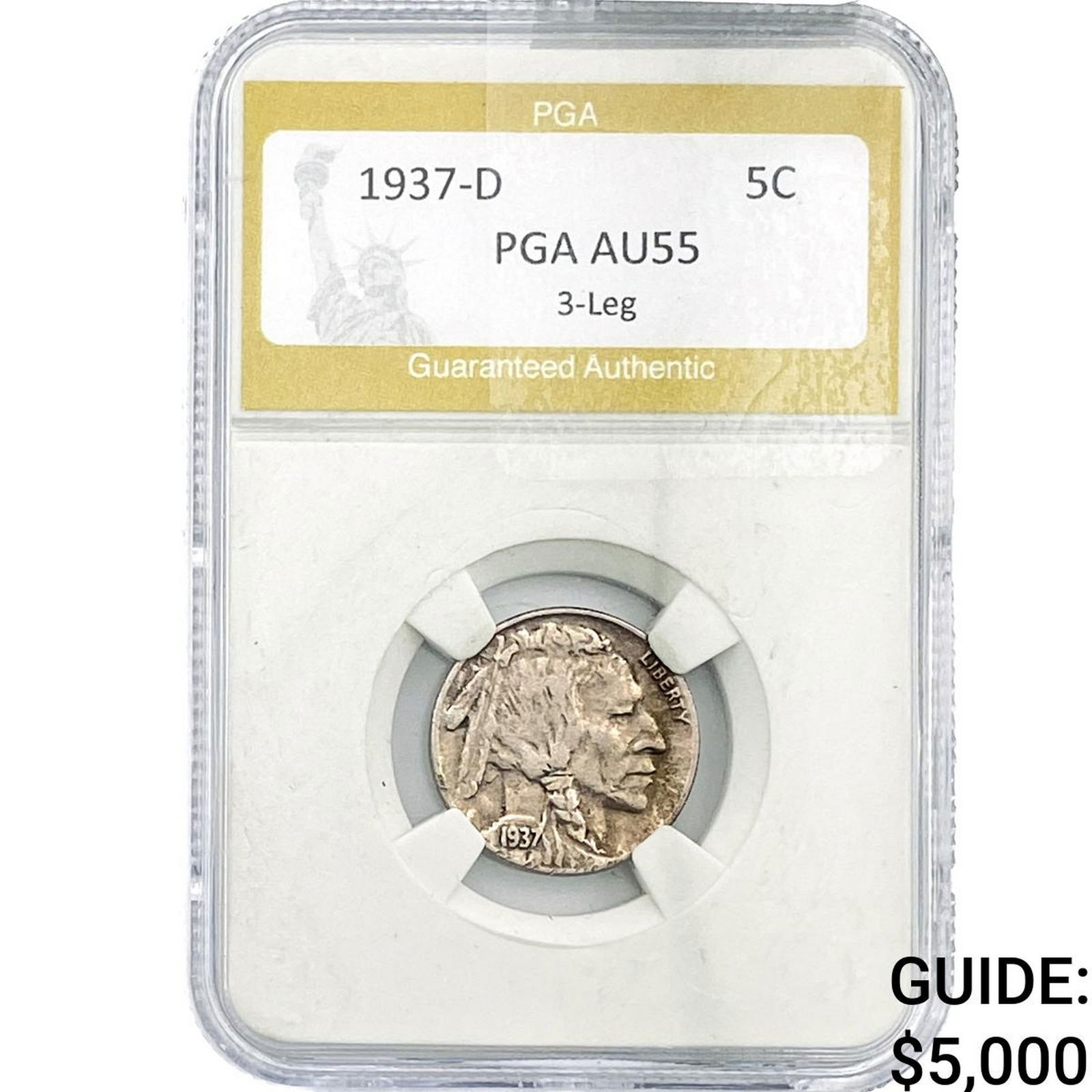 1937-D Buffalo Nickel PGA AU55 3-Leg (1 of 2)