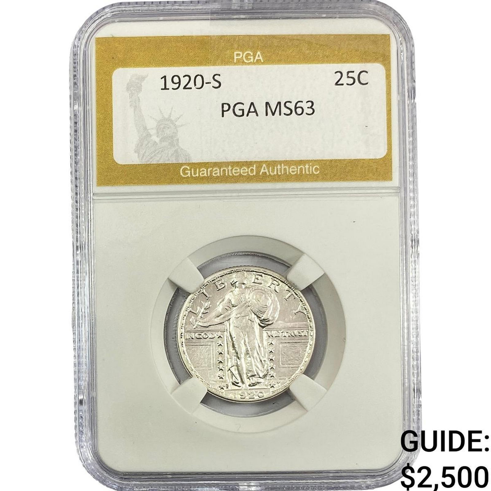 1920-S Standing Liberty Quarter PGA MS63: 1920-S Standing Liberty Quarter PGA MS63