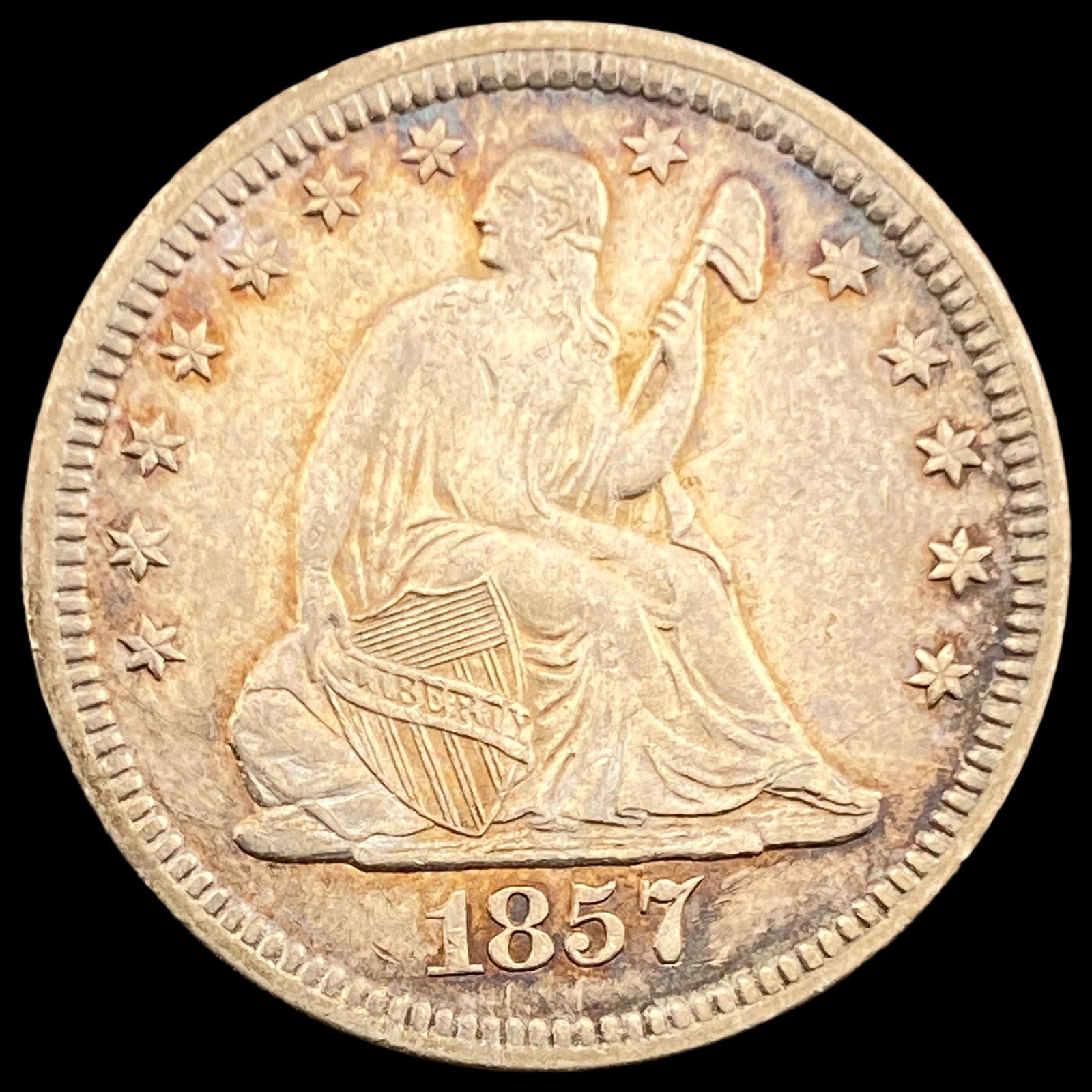 1857 Silver Seated Liberty Quarter CHOICE AU (1 of 2)