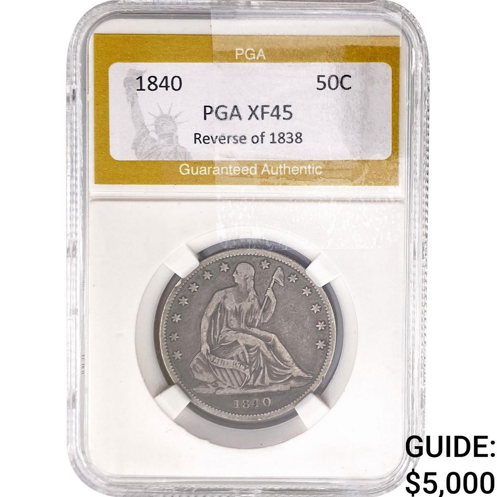 1840 REV 38 Seated Liberty Half Dollar PGA XF45: 1840 REV 38 Seated Liberty Half Dollar PGA XF45