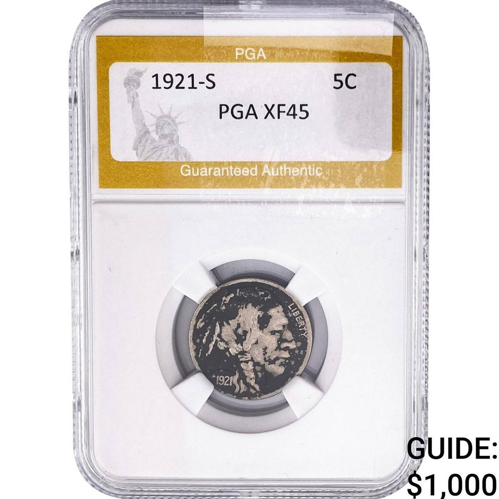 1921-S Buffalo Nickel PGA XF45: 1921-S Buffalo Nickel PGA XF45