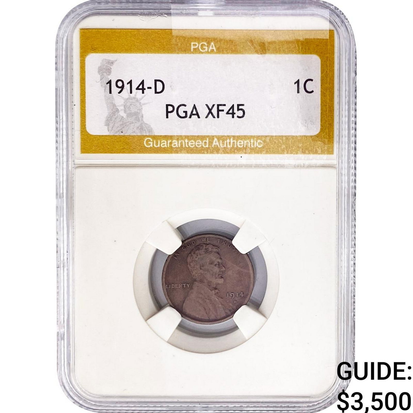 1914-D Wheat Cent PGA XF45: 1914-D Wheat Cent PGA XF45