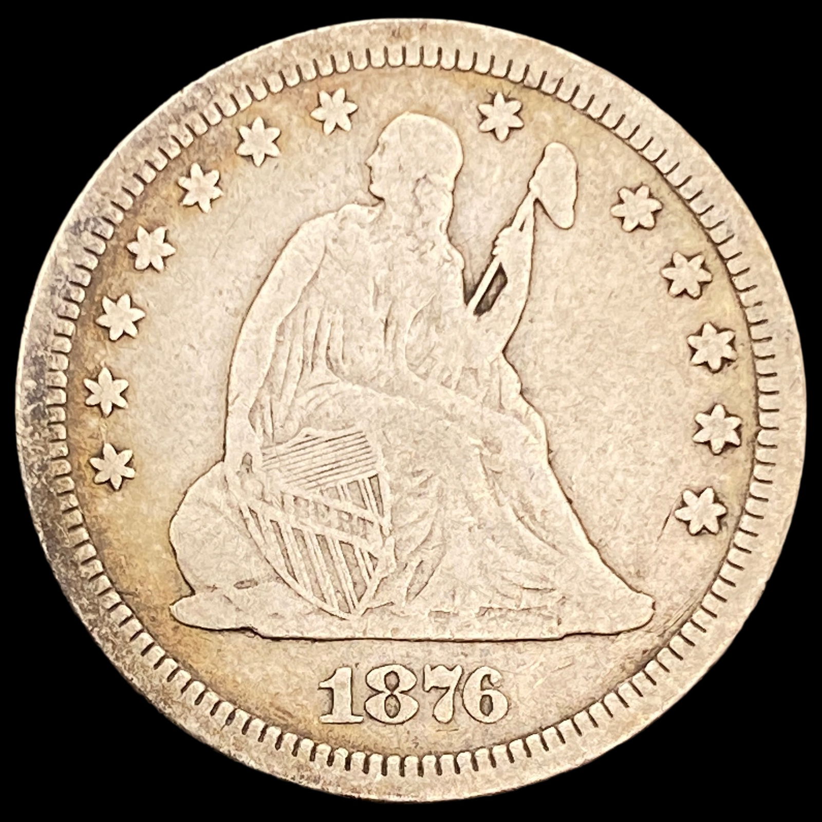 1876-CC Silver Seated Liberty Quarter ABOUT UNCIRCULATED (1 of 2)