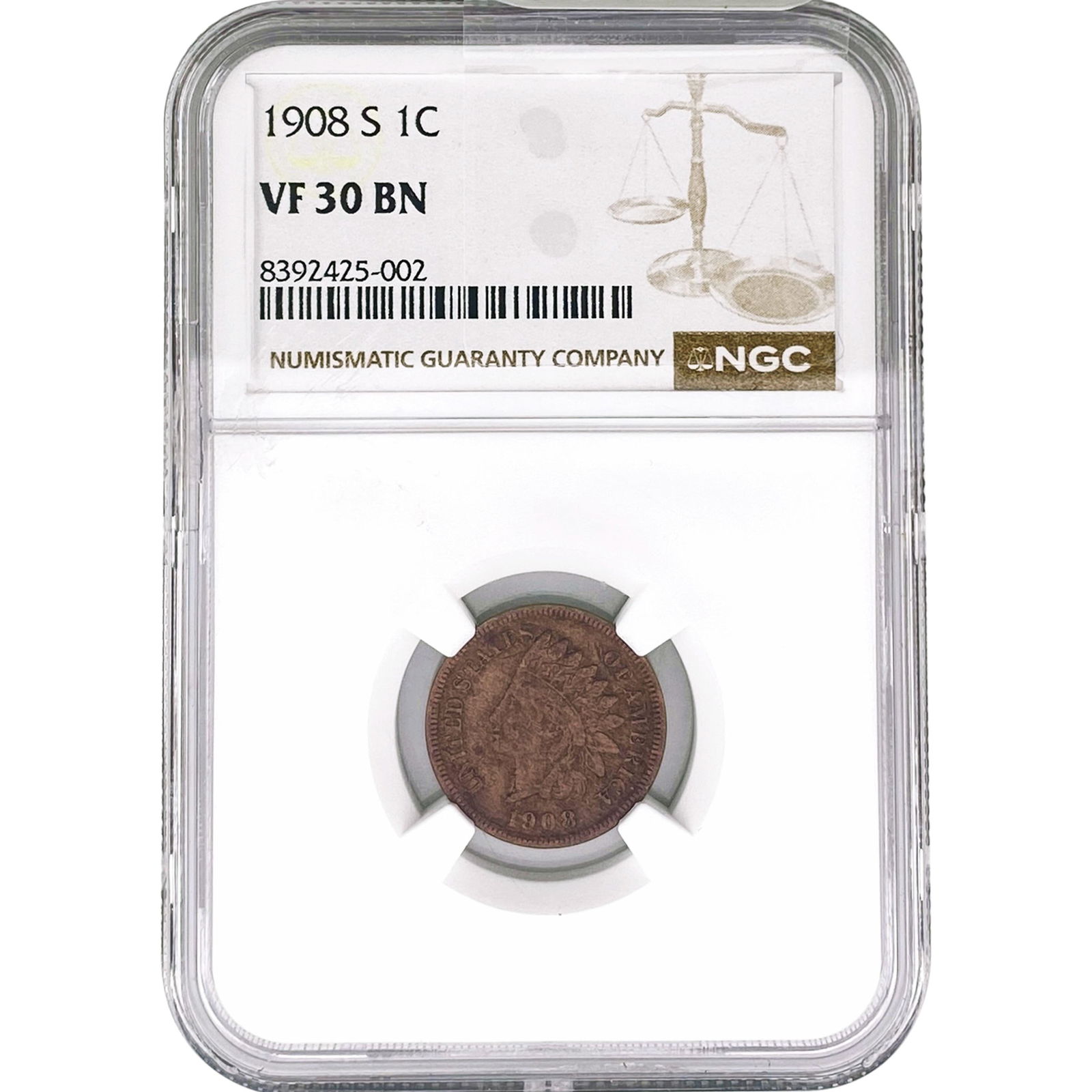 1908-S Indian Head Cent NGC VF30 BN (1 of 2)