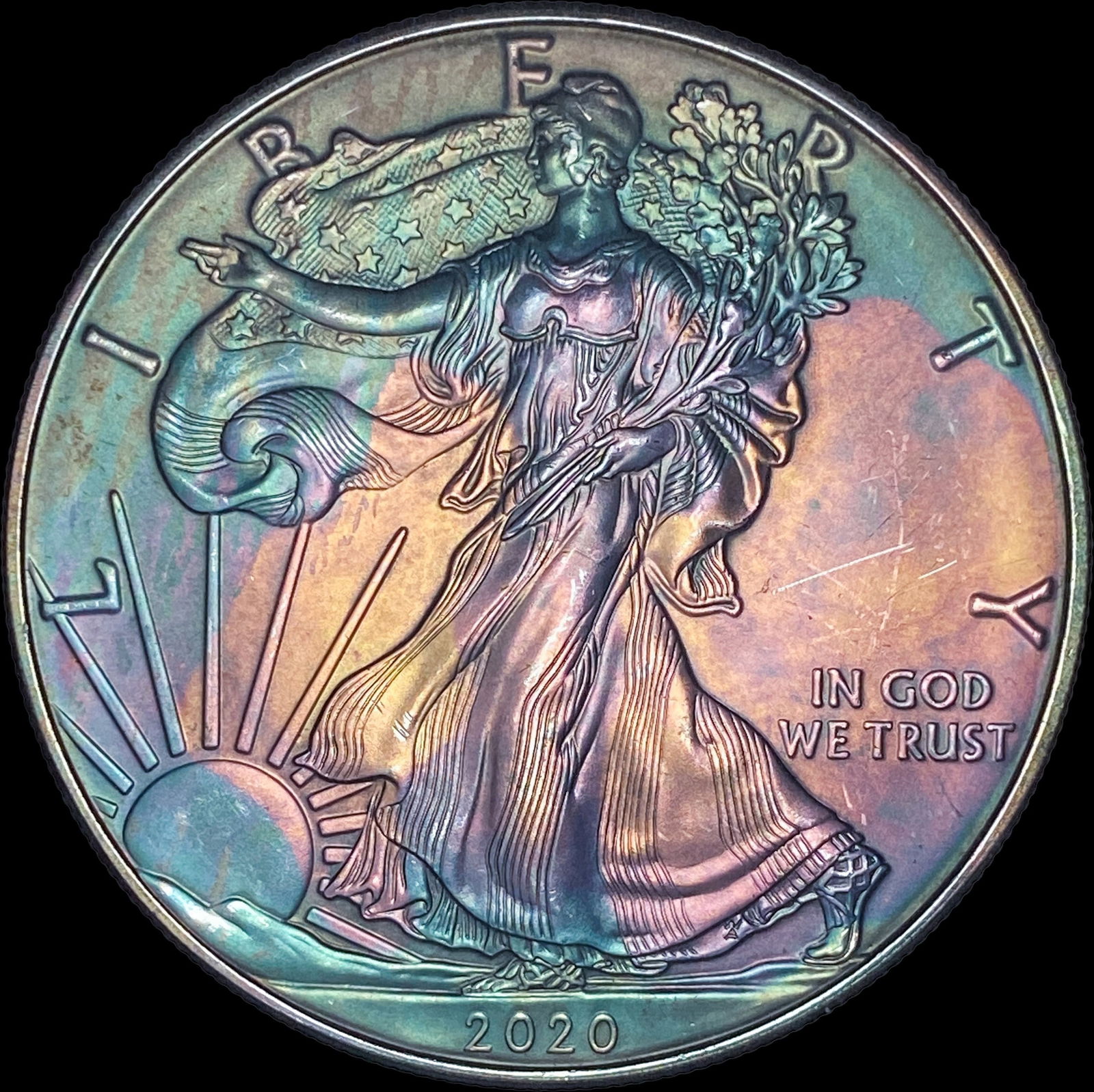 2020 Toned Silver American Eagle $1 SUPERB GEM BU (1 of 2)