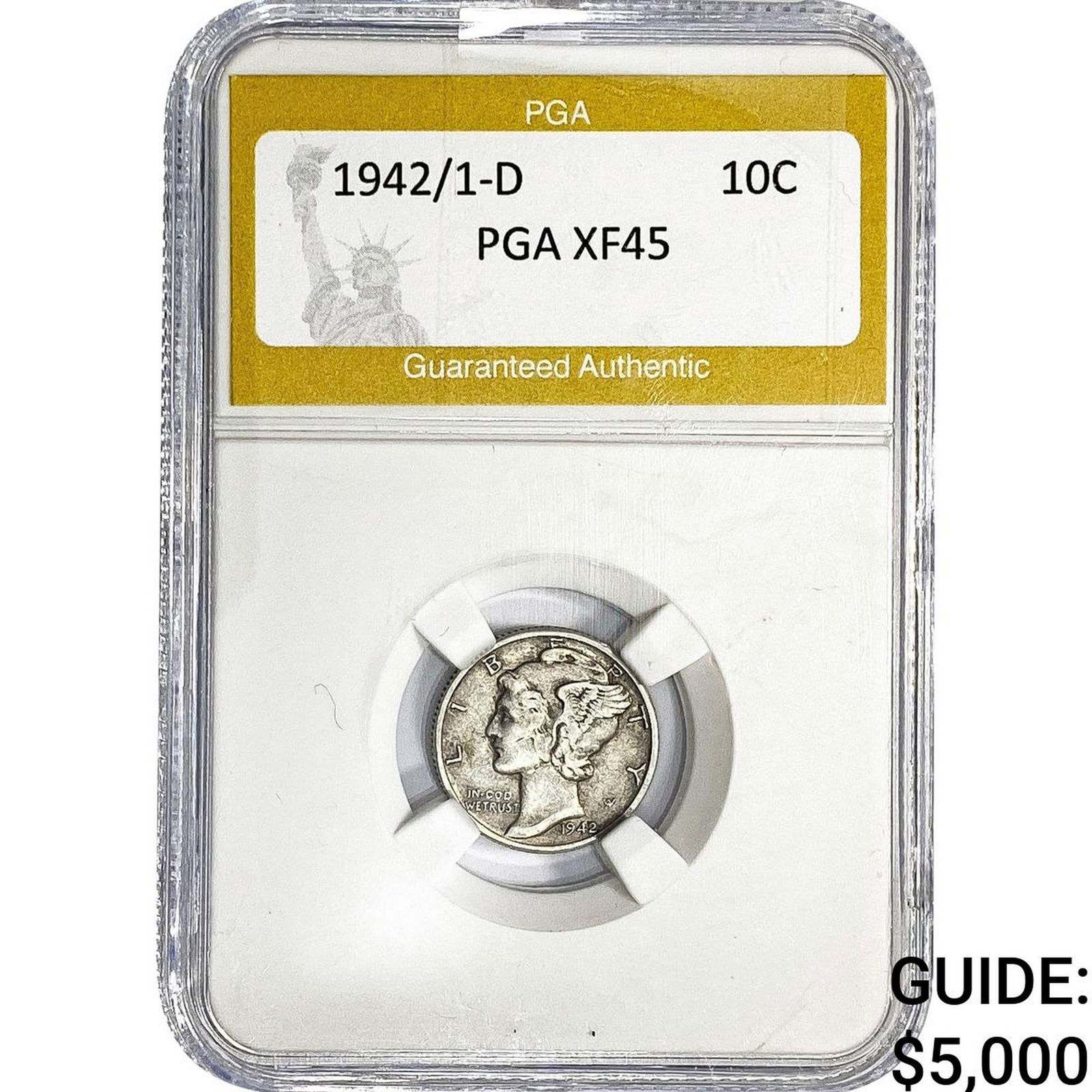 1942/1-D Mercury Silver Dime PGA XF45: 1942/1-D Mercury Silver Dime PGA XF45