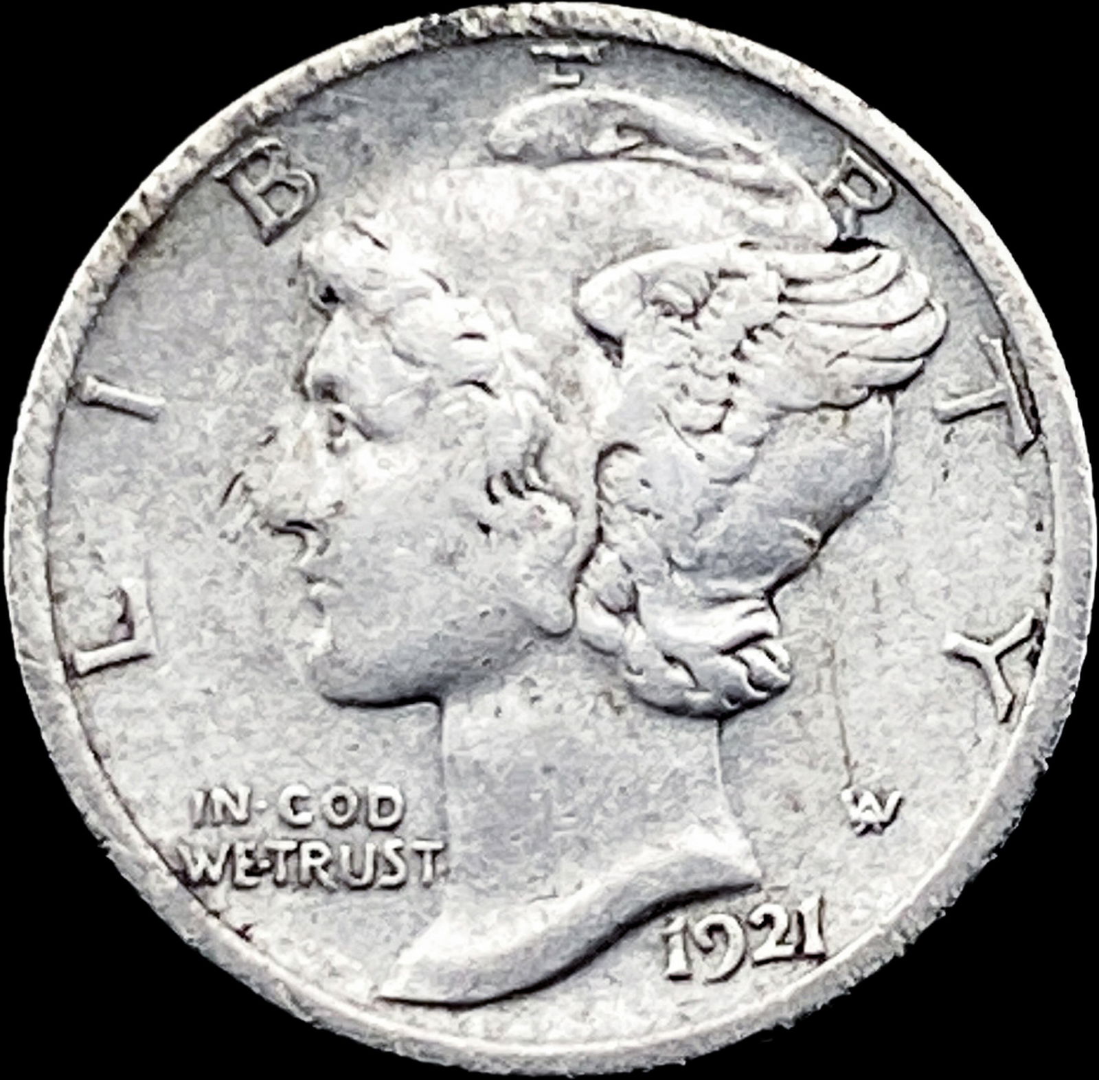1921-D Silver Mercury Dime NEARLY UNCIRCULATED: 1921-D Silver Mercury Dime NEARLY UNCIRCULATED