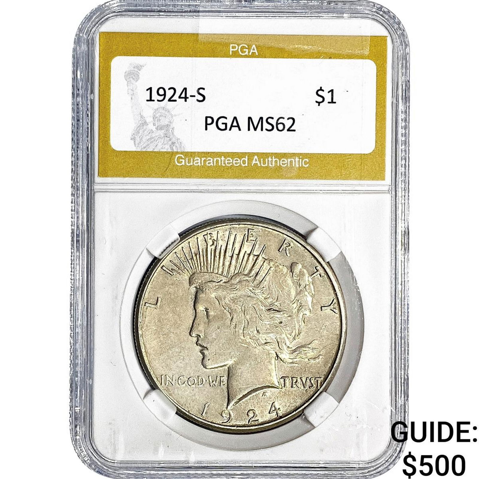 1924-S Silver Peace Dollar PGA MS62: 1924-S Silver Peace Dollar PGA MS62