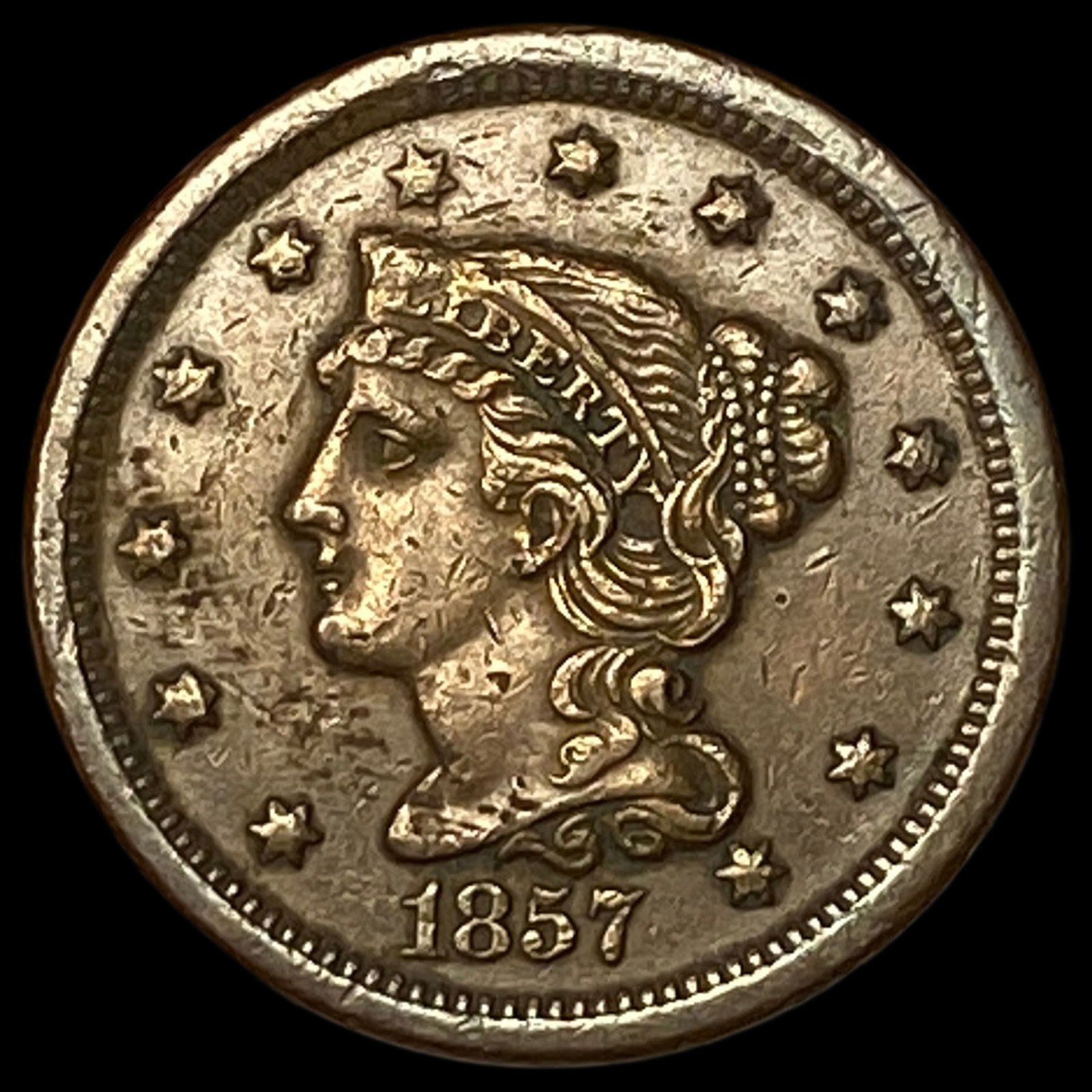 1857 Braided Hair Large Cent CLOSELY UNCIRCULATED (1 of 2)
