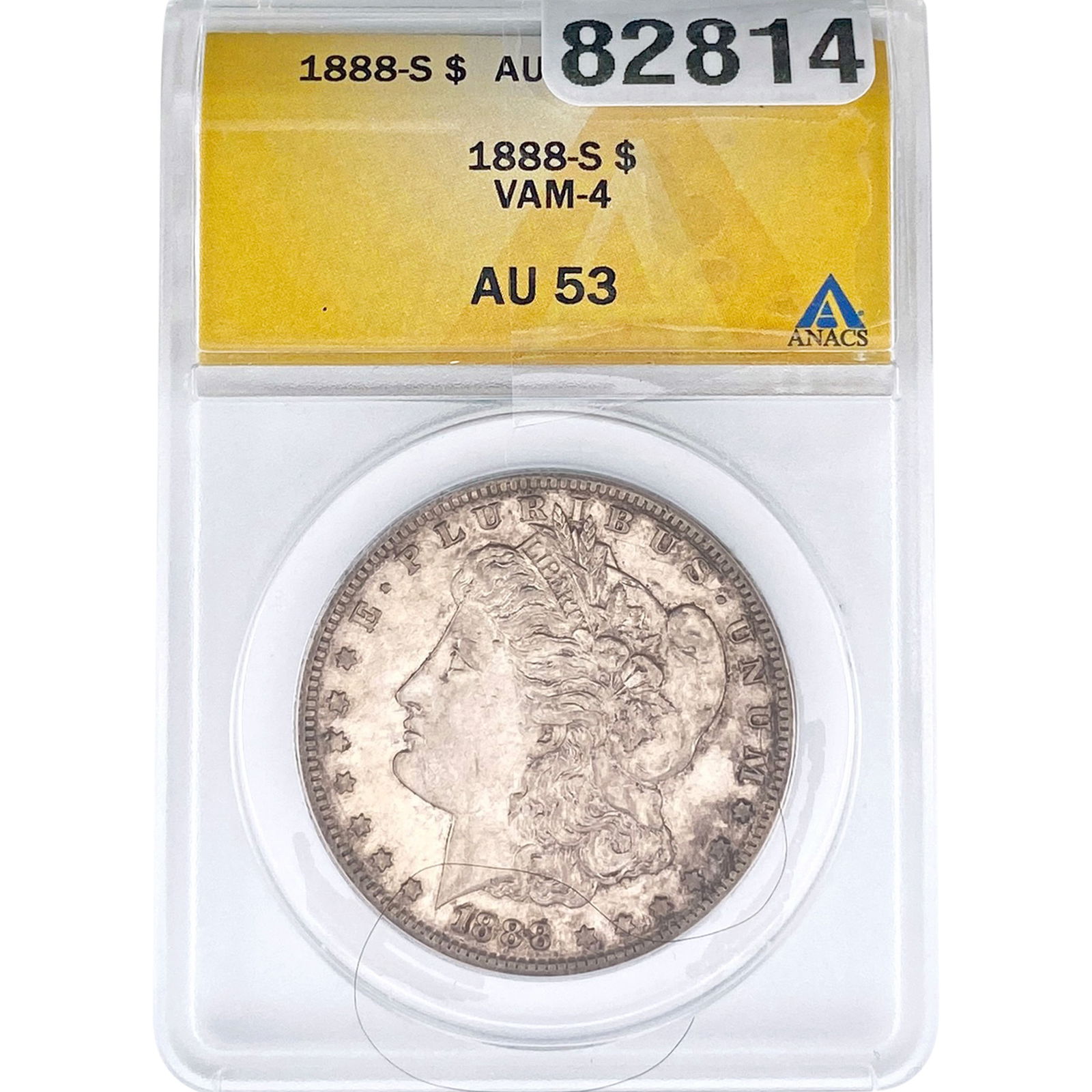1888-S Morgan Silver Dollar ANACS AU53 VAM-4: 1888-S Morgan Silver Dollar ANACS AU53 VAM-4