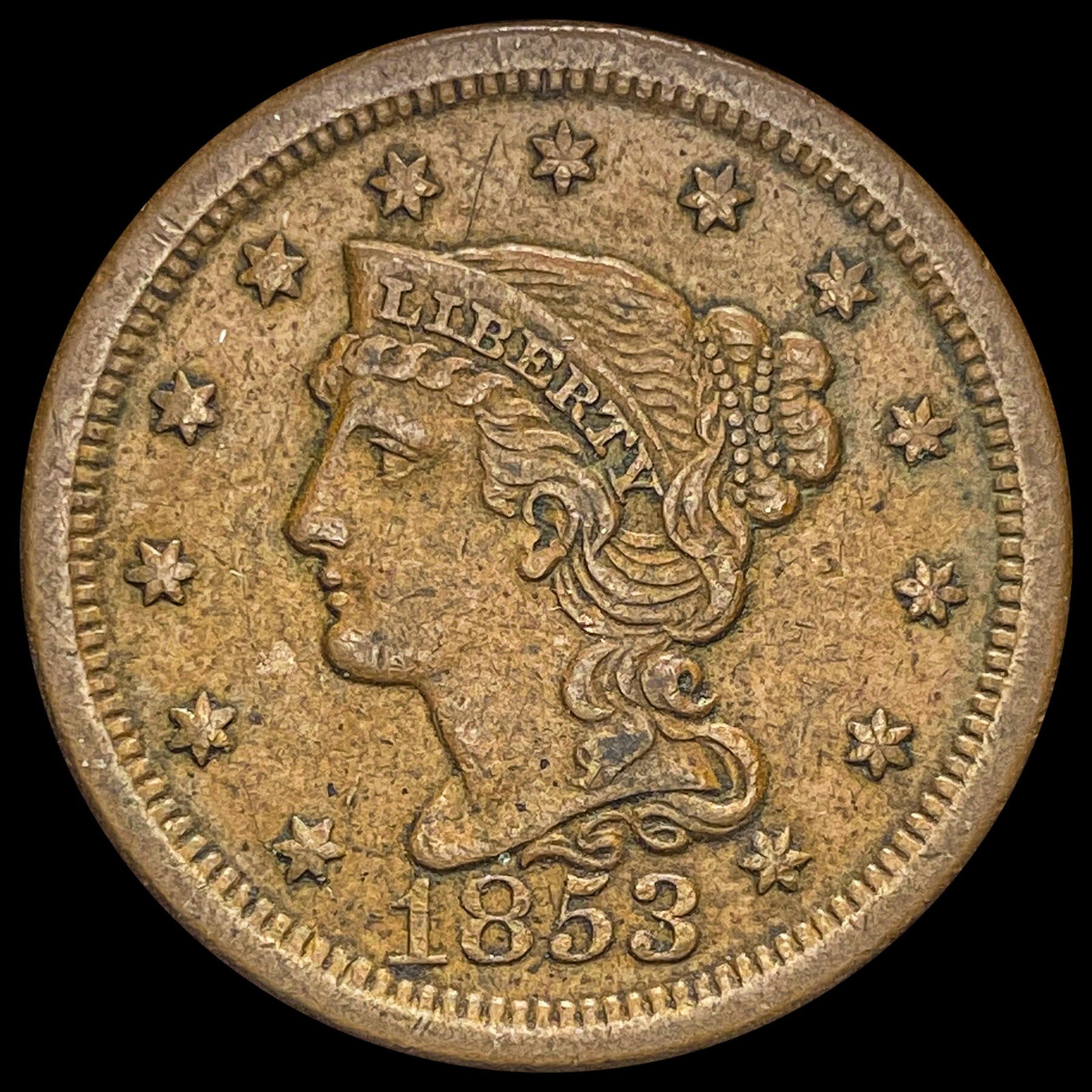 1853 Braided Hair Large Cent NEARLY UNCIRCULATED (1 of 2)