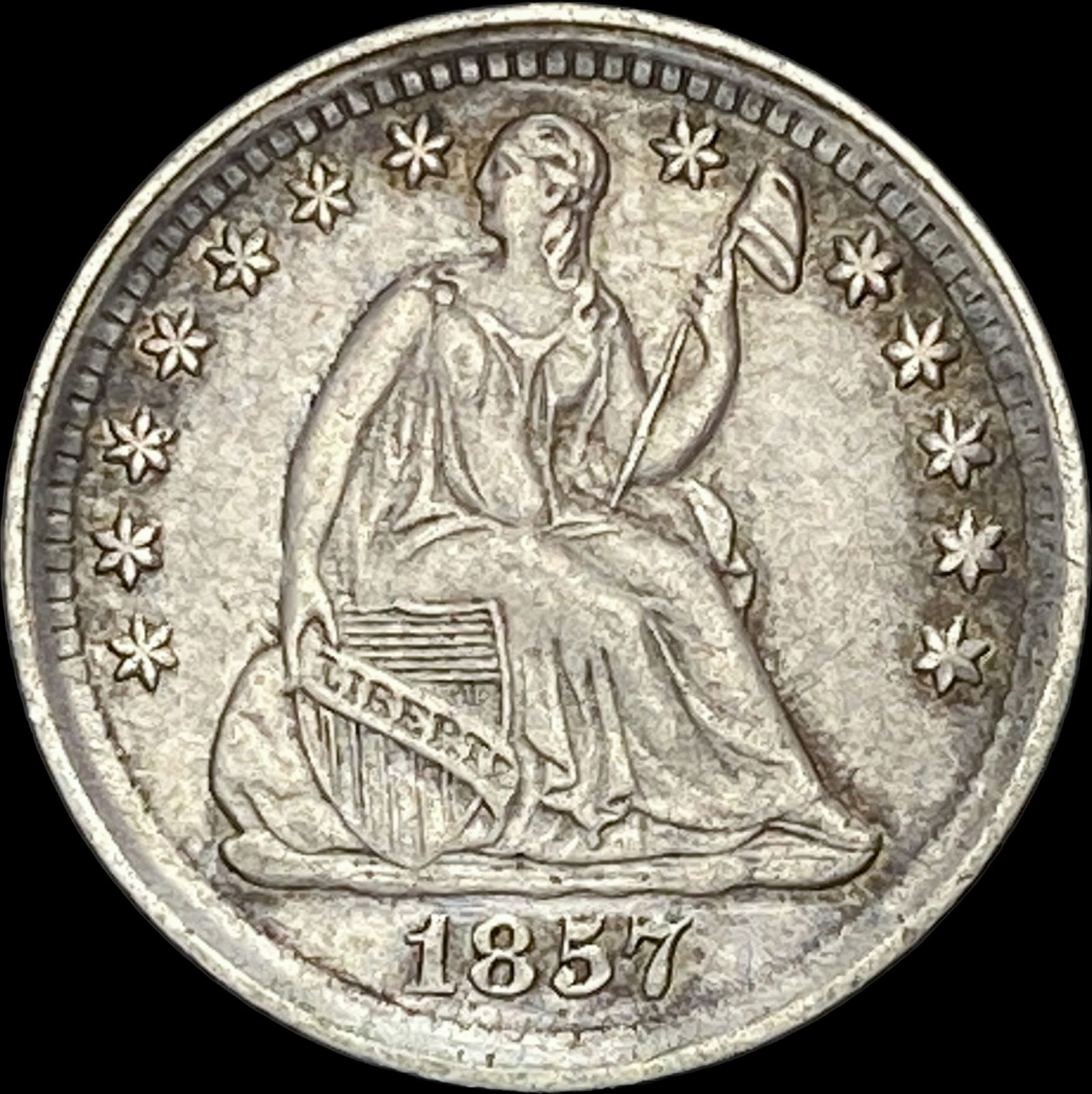 1857 Seated Liberty Half Dime CLOSELY UNCIRCULATED (1 of 2)