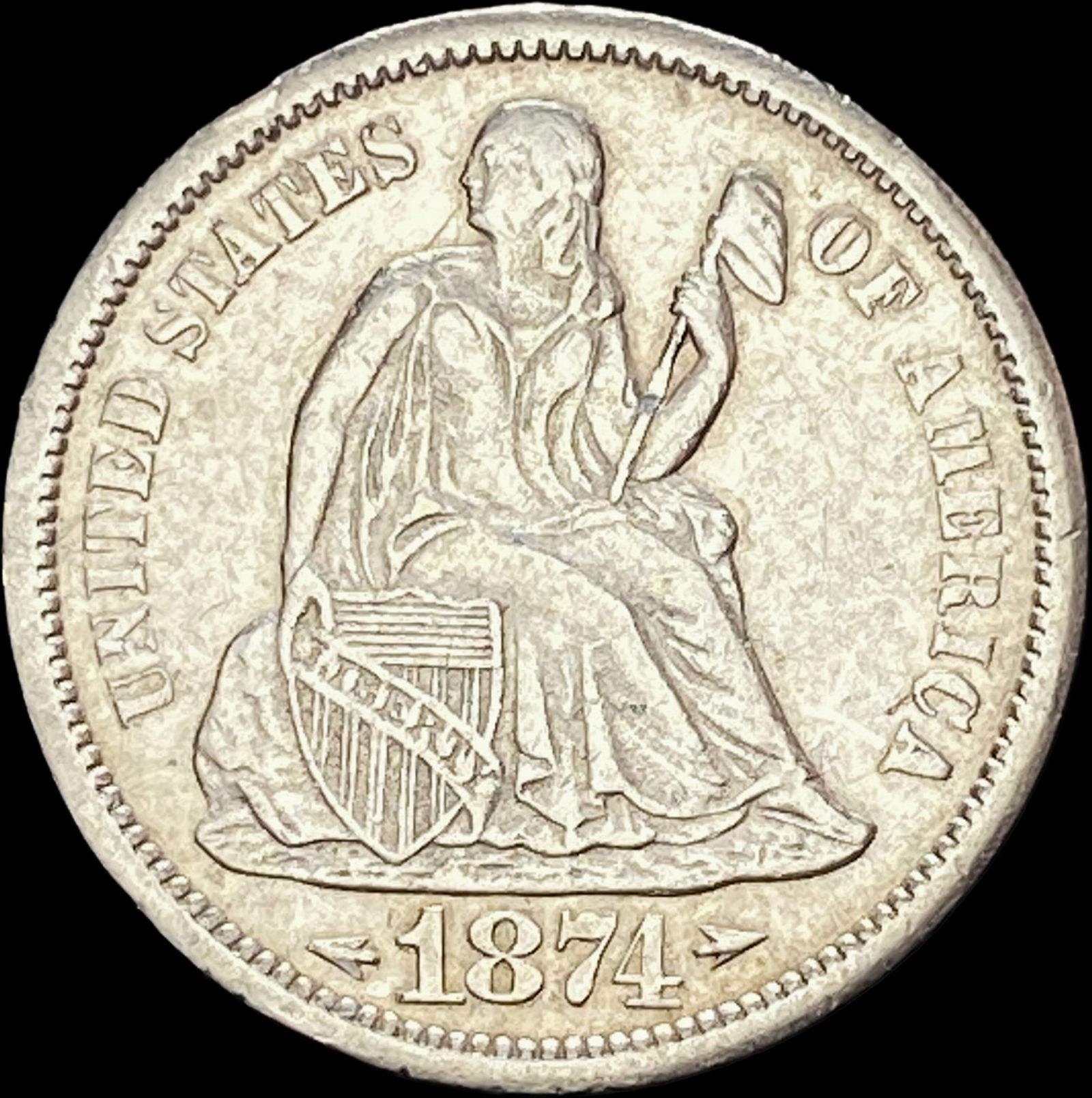 1874-S Seated Liberty Dime CLOSELY UNCIRCULATED (1 of 2)