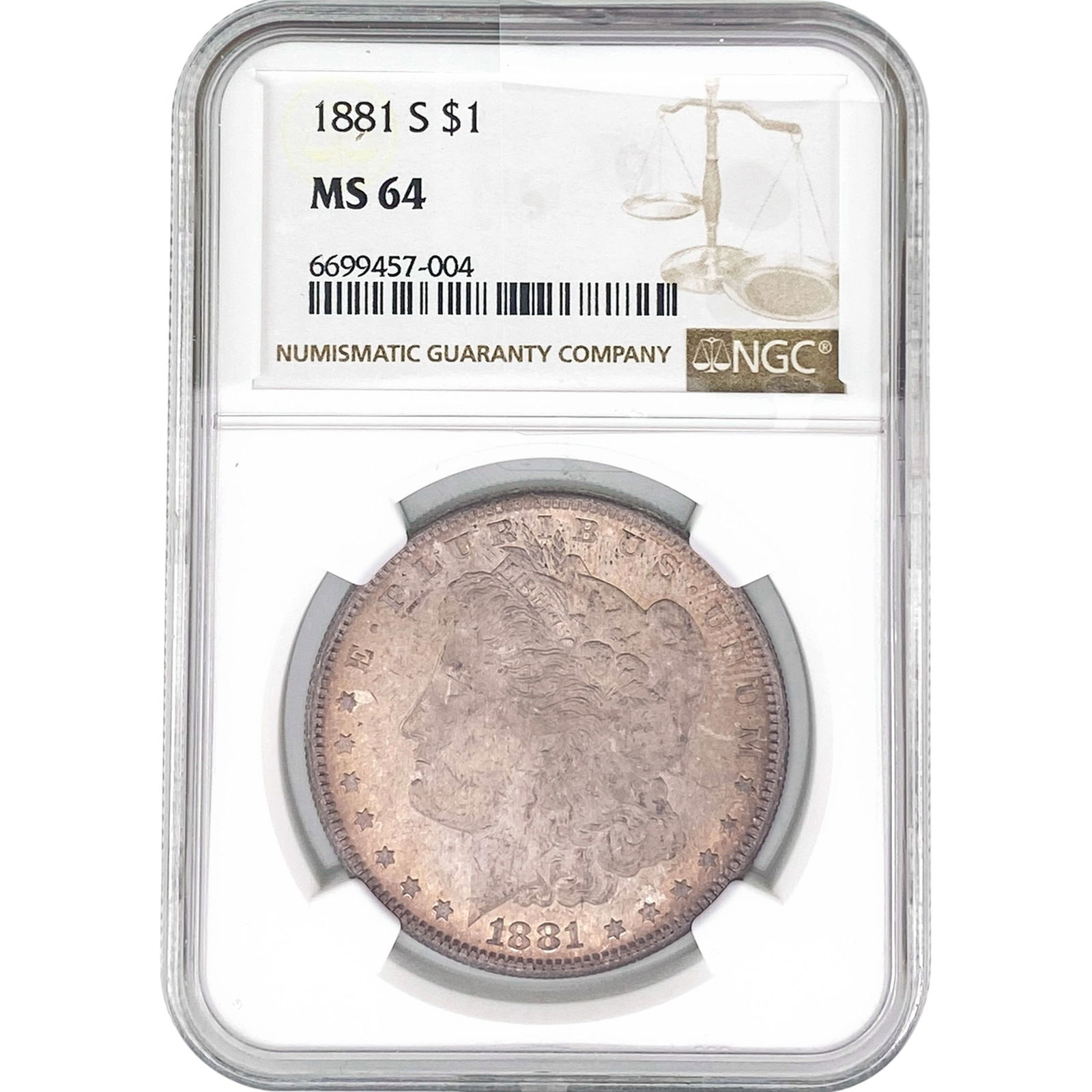 1881-S Morgan Silver Dollar NGC MS64: 1881-S Morgan Silver Dollar NGC MS64