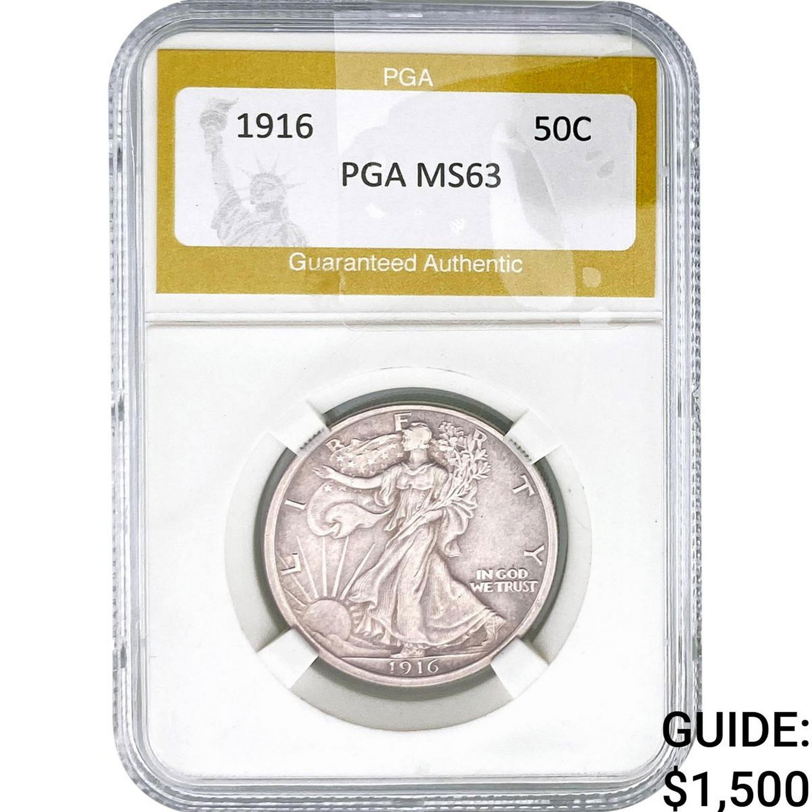 1916 Walking Liberty Half Dollar PGA MS63: 1916 Walking Liberty Half Dollar PGA MS63