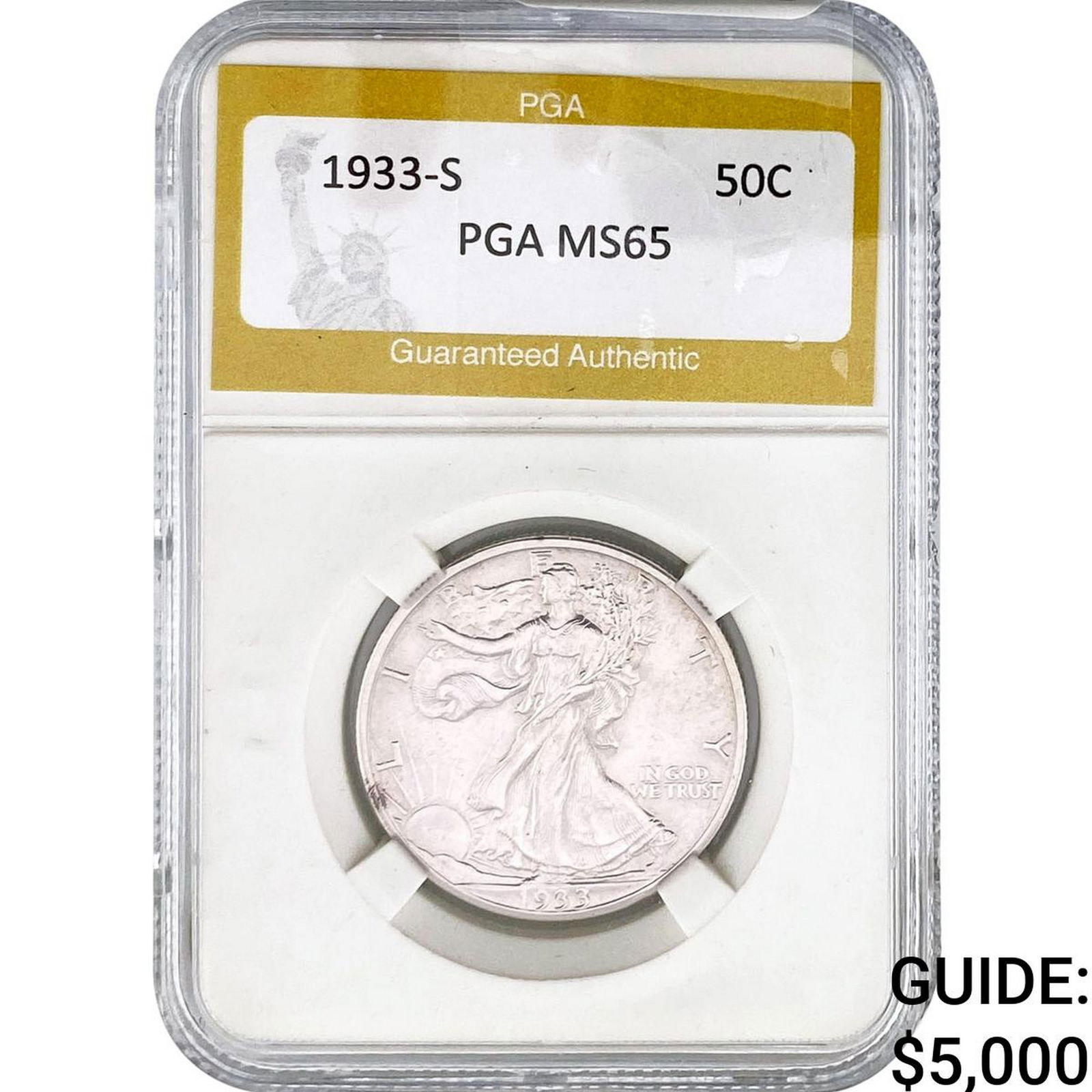 1933-S Walking Liberty Half Dollar PGA MS65: 1933-S Walking Liberty Half Dollar PGA MS65