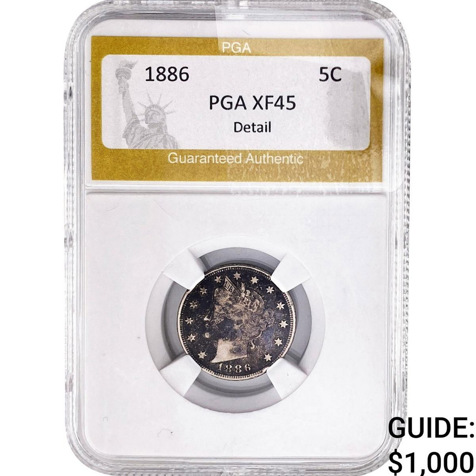 1886 Liberty Victory Nickel PGA XF45 Detail: 1886 Liberty Victory Nickel PGA XF45 Detail