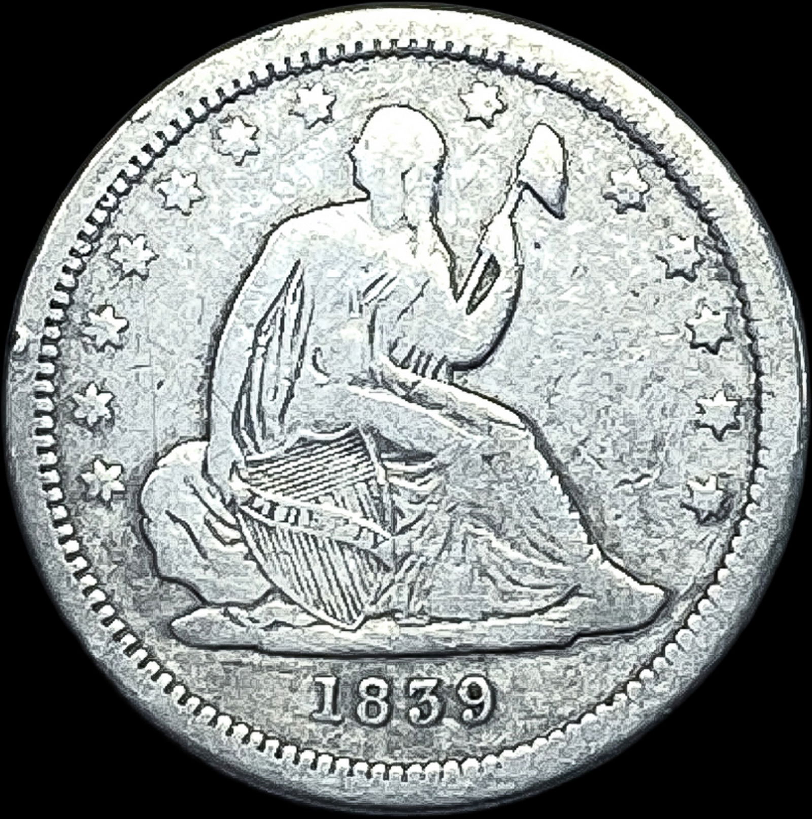 1839 Seated Liberty Quarter Dollar LIGHTLY CIRCULATED (1 of 2)