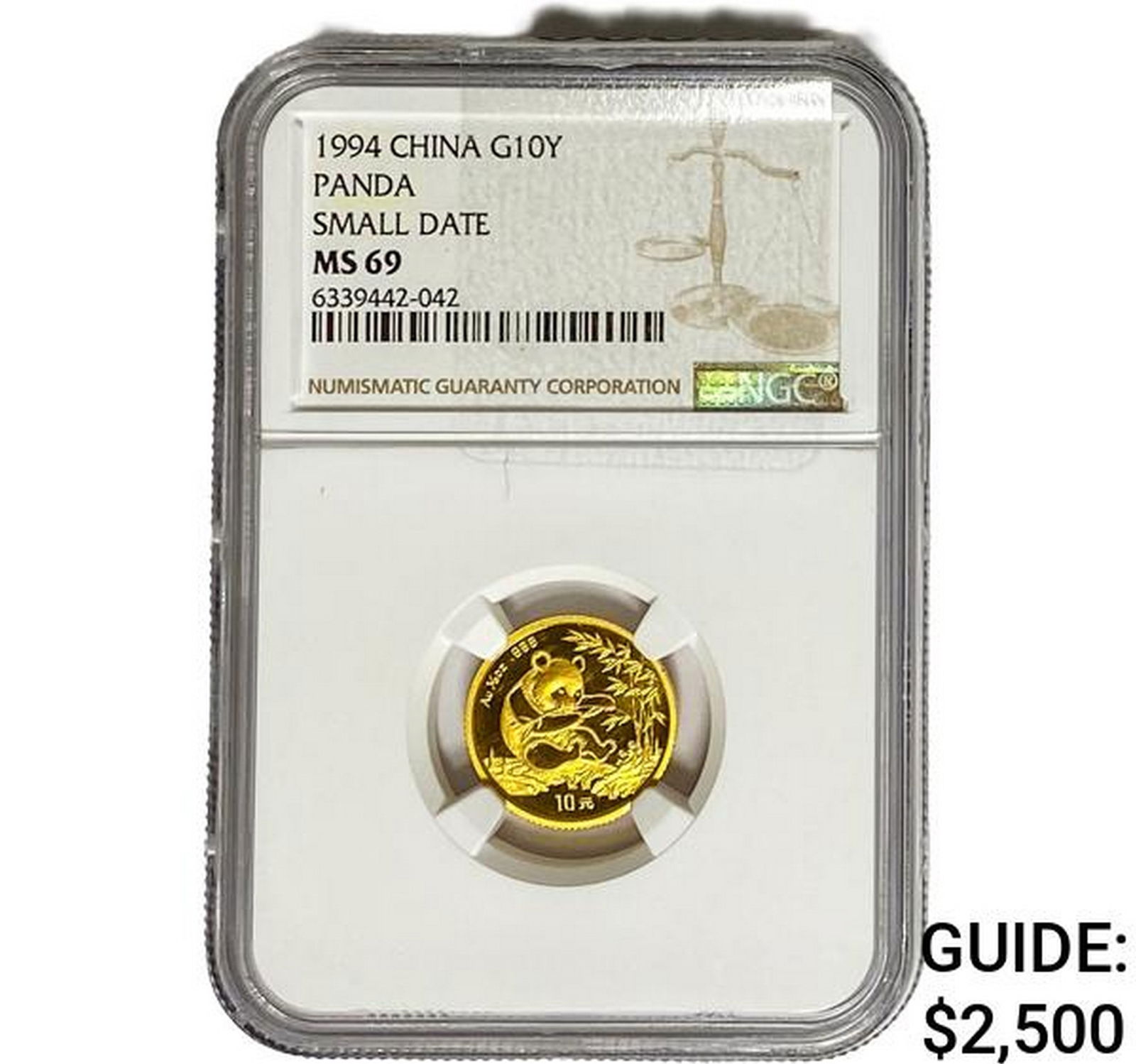 1994 China Gold 10 Yen Panda SM. Date NGC MS69: 1994 China Gold 10 Yen Panda SM. Date NGC MS69