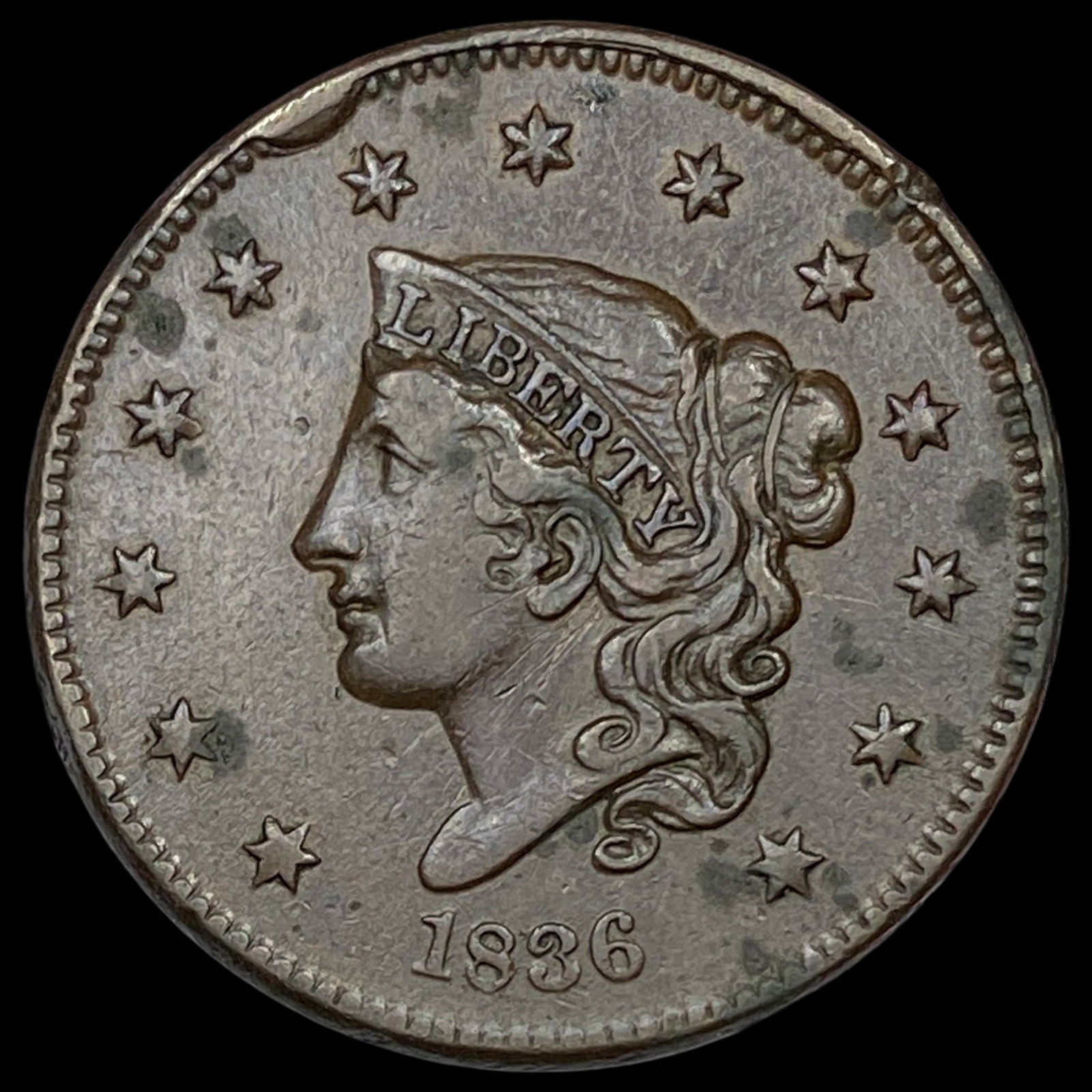 1836 Coronet Head Large Cent CLOSELY UNCIRCULATED (1 of 2)