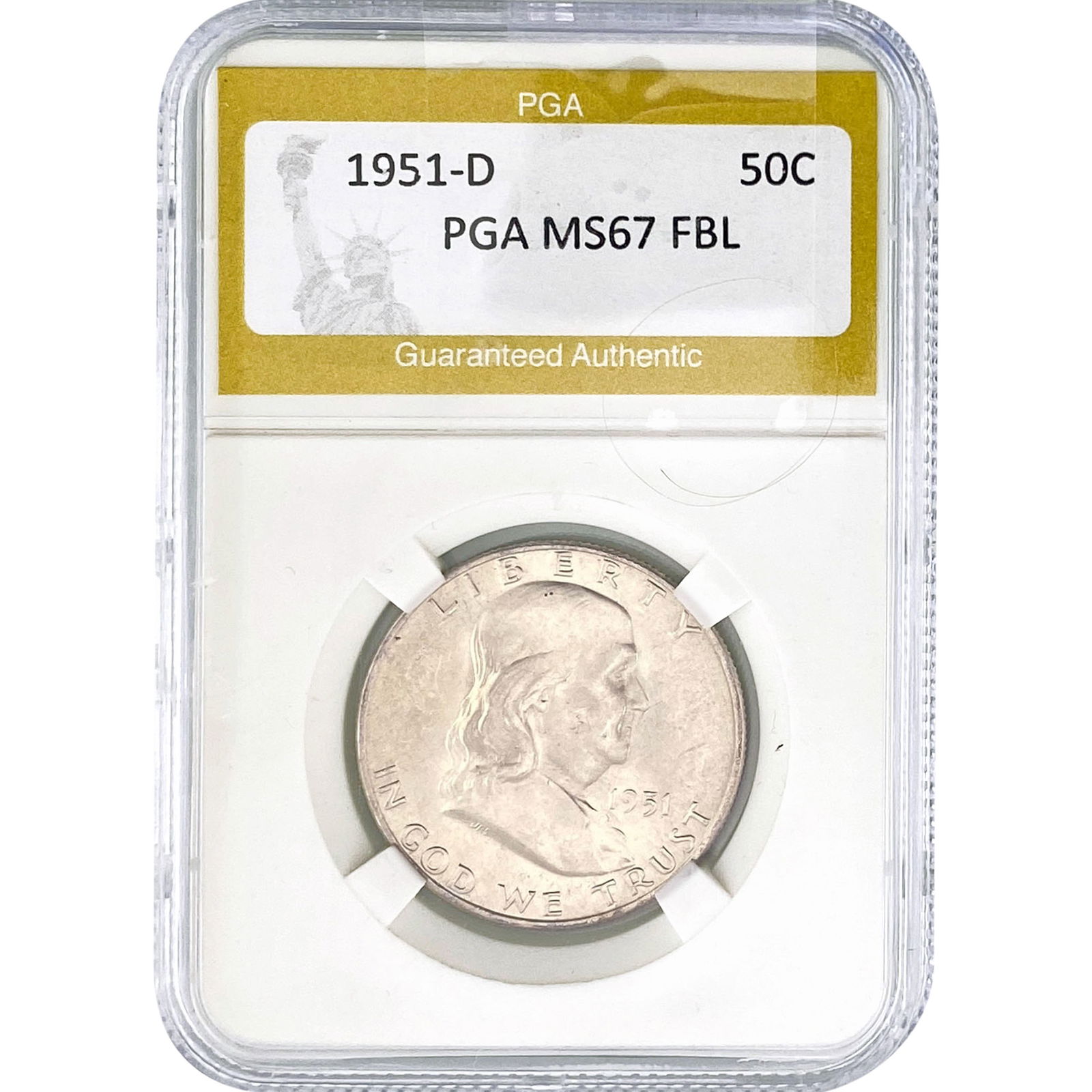1951-D Franklin Half Dollar PGA MS67 FBL: 1951-D Franklin Half Dollar PGA MS67 FBL