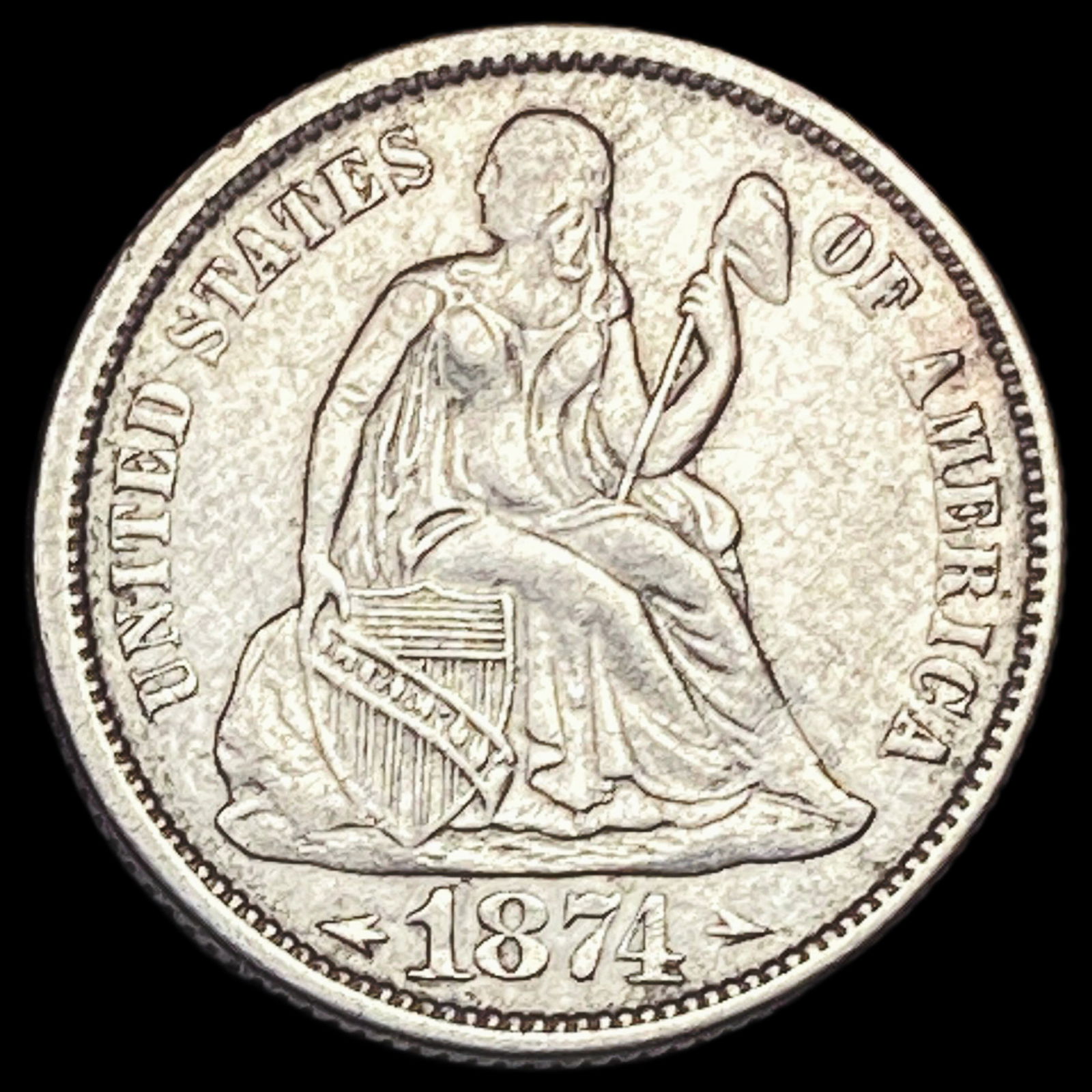 1874 Seated Liberty Dime CLOSELY UNCIRCULATED: 1874 Seated Liberty Dime CLOSELY UNCIRCULATED