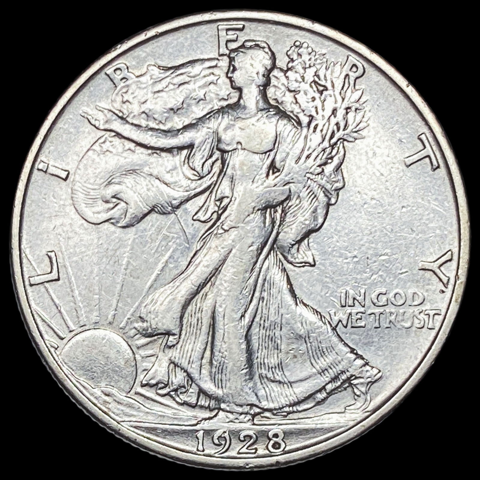 1928-S Silver Walking Liberty Half Dollar CLOSELY UNCIRCULATED: 1928-S Silver Walking Liberty Half Dollar CLOSELY UNCIRCULATED
