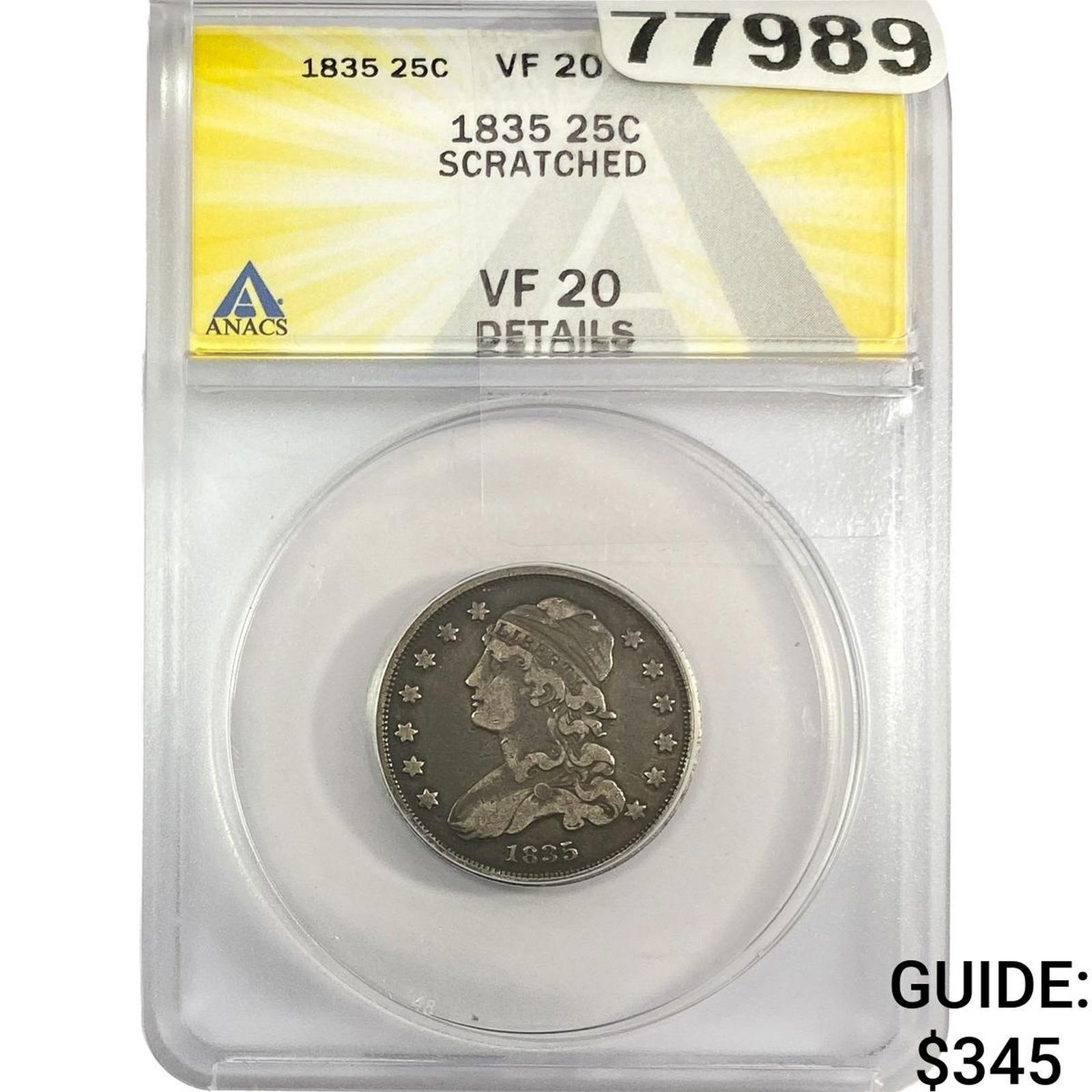 1835 Capped Bust Quarter ANACS VF20 DETAILS (1 of 2)