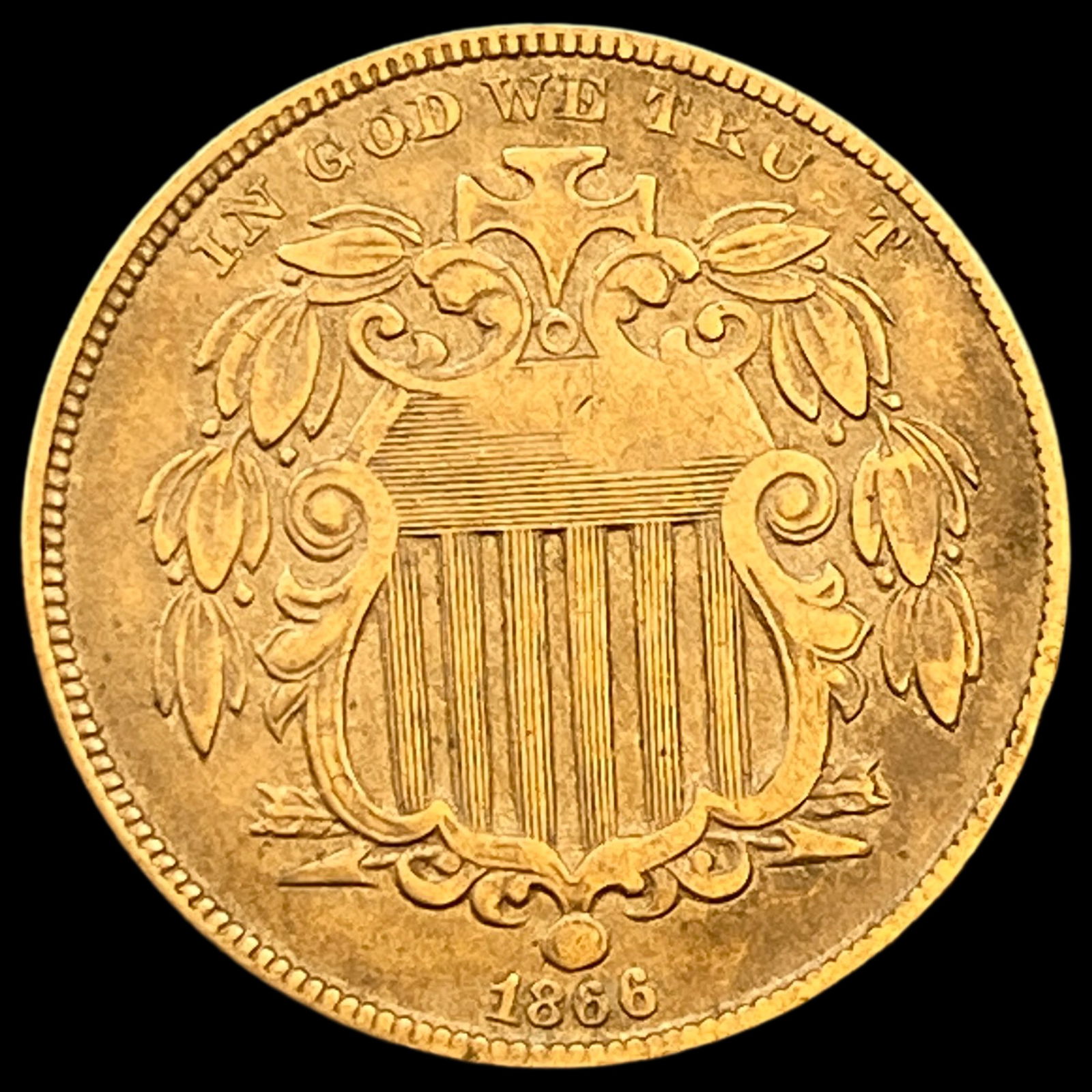 1866 Shield Nickel NEARLY UNCIRCULATED (1 of 2)