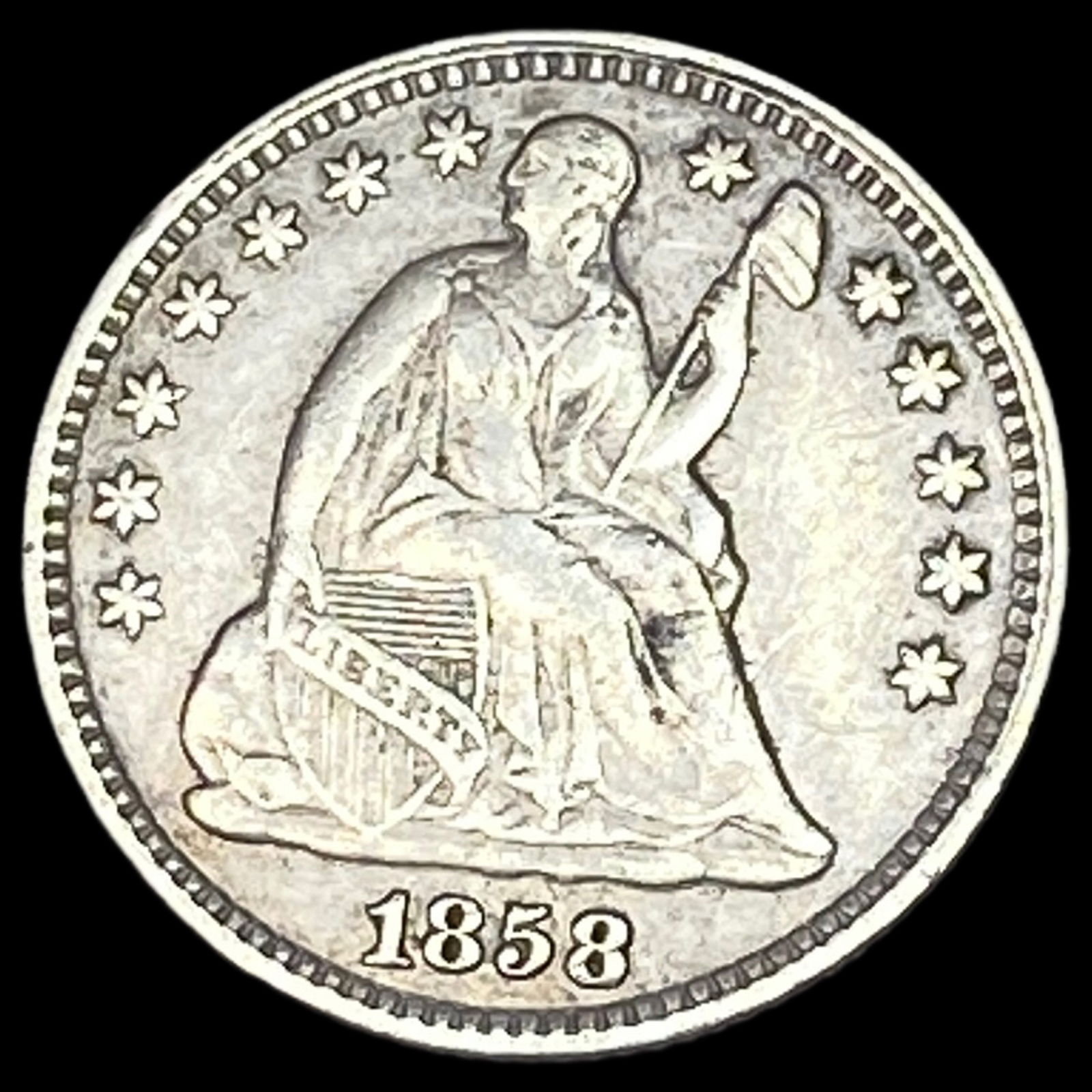 1858 Seated Liberty Half Dime CLOSELY UNCIRCULATED (1 of 2)