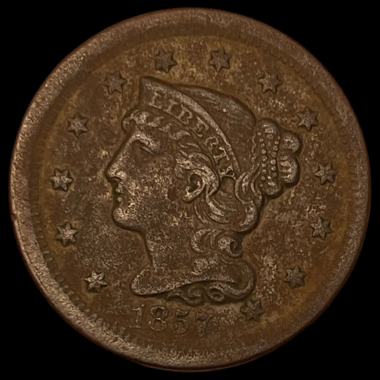 1857 Braided Hair Large Cent NEARLY UNCIRCULATED (1 of 2)