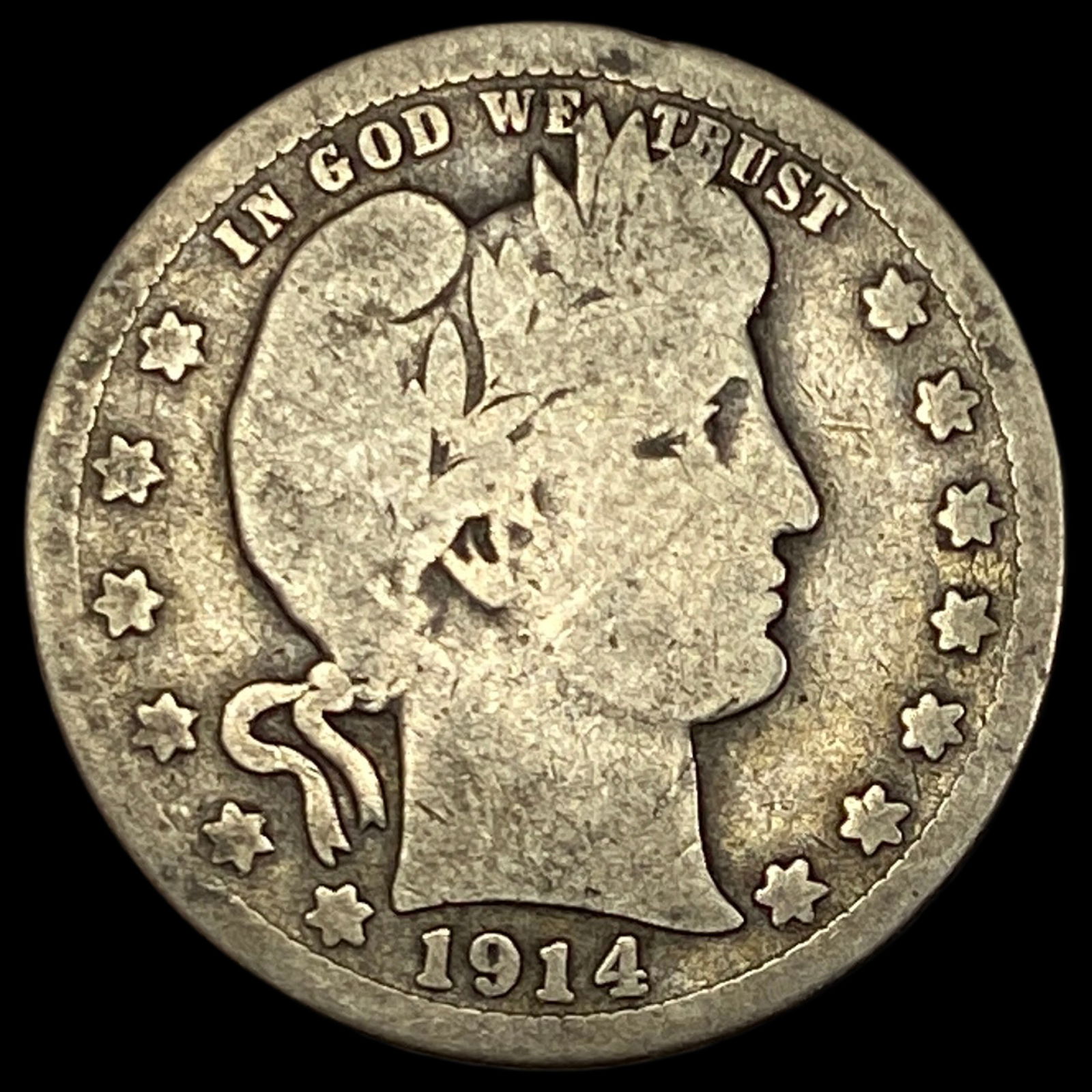 1914-S Silver Barber Quarter NICELY CIRCULATED (1 of 2)