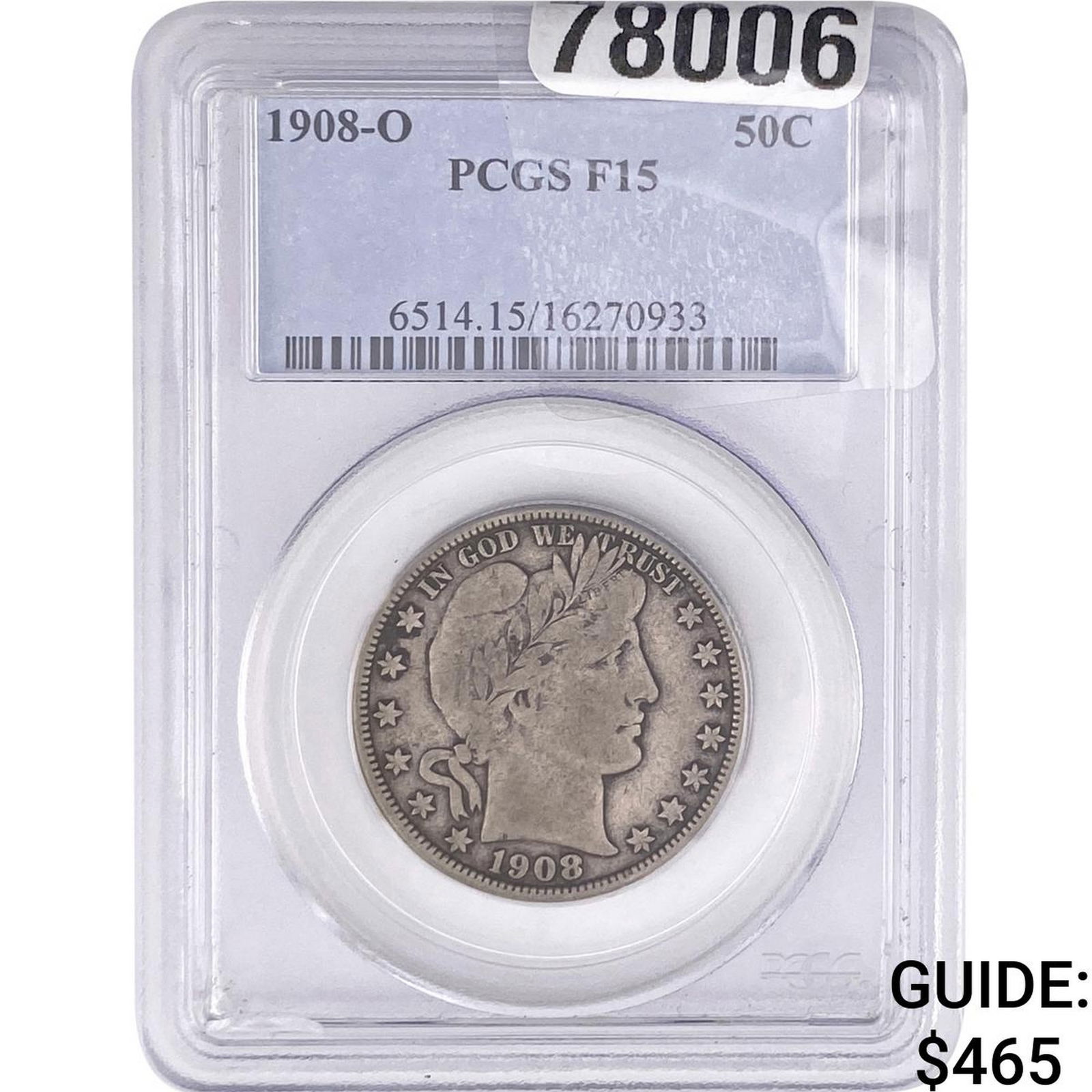 1908-O Barber Half Dollar PCGS F15 (1 of 2)