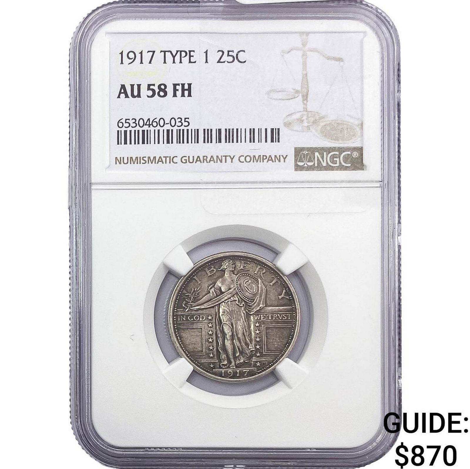 1917 T1 Standing Liberty Quarter NGC AU58 FH (1 of 2)