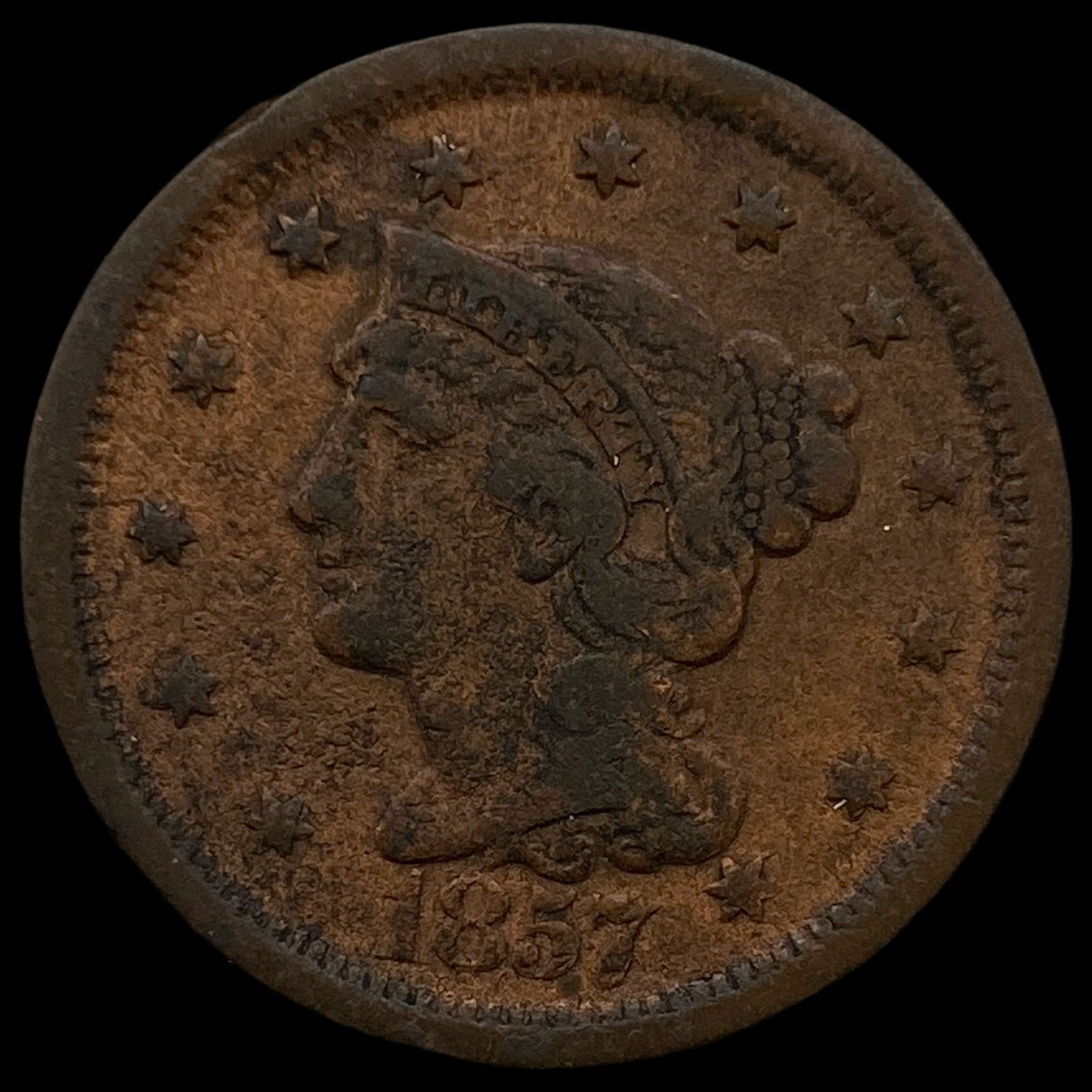 1857 Braided Hair Large Cent HIGH GRADE (1 of 2)