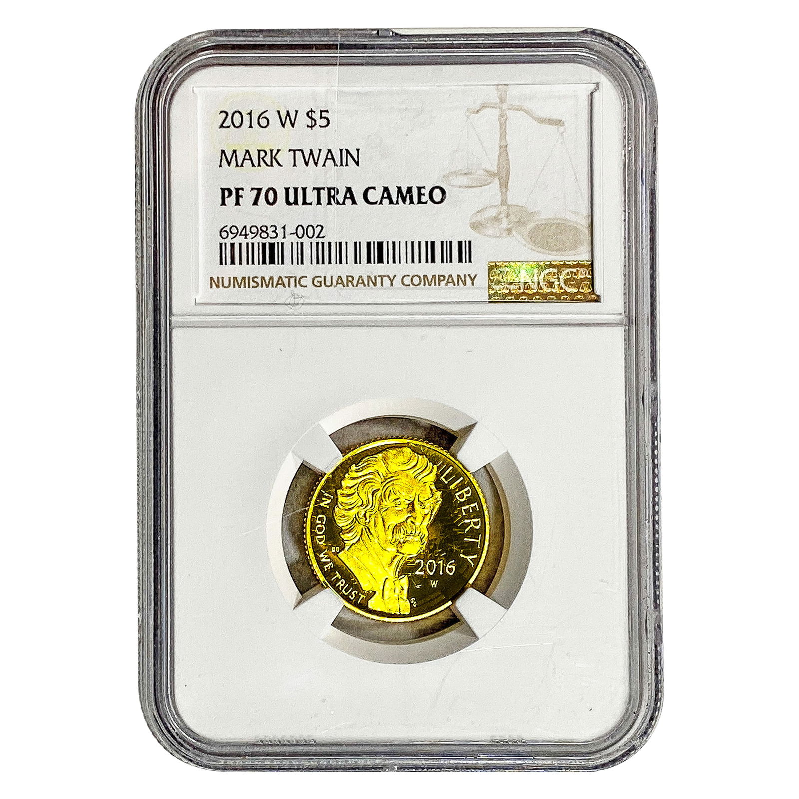 2016-W .2419oz Gold $5 Mark Twain NGC PF70 UC: 2016-W .2419oz Gold $5 Mark Twain NGC PF70 UC